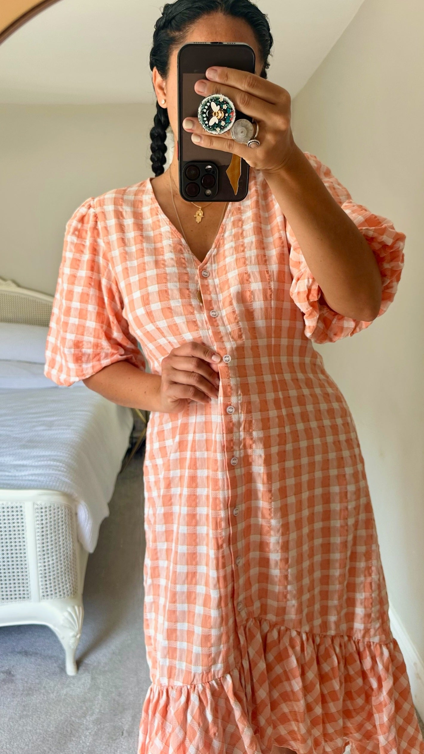 Palones @ net-a-porter orange coral gingham holiday dress large UK 12-14 vgc