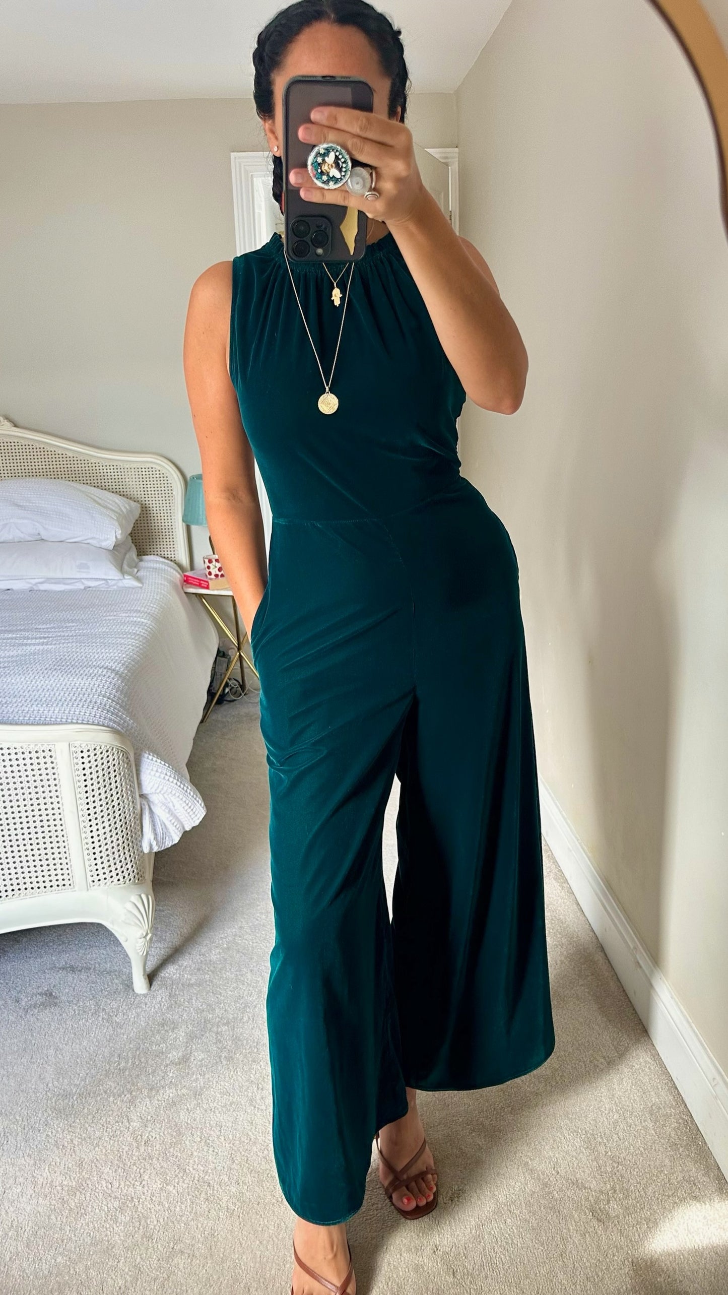 Albaray emerald green velvet jumpsuit medium UK 10 vgc w25