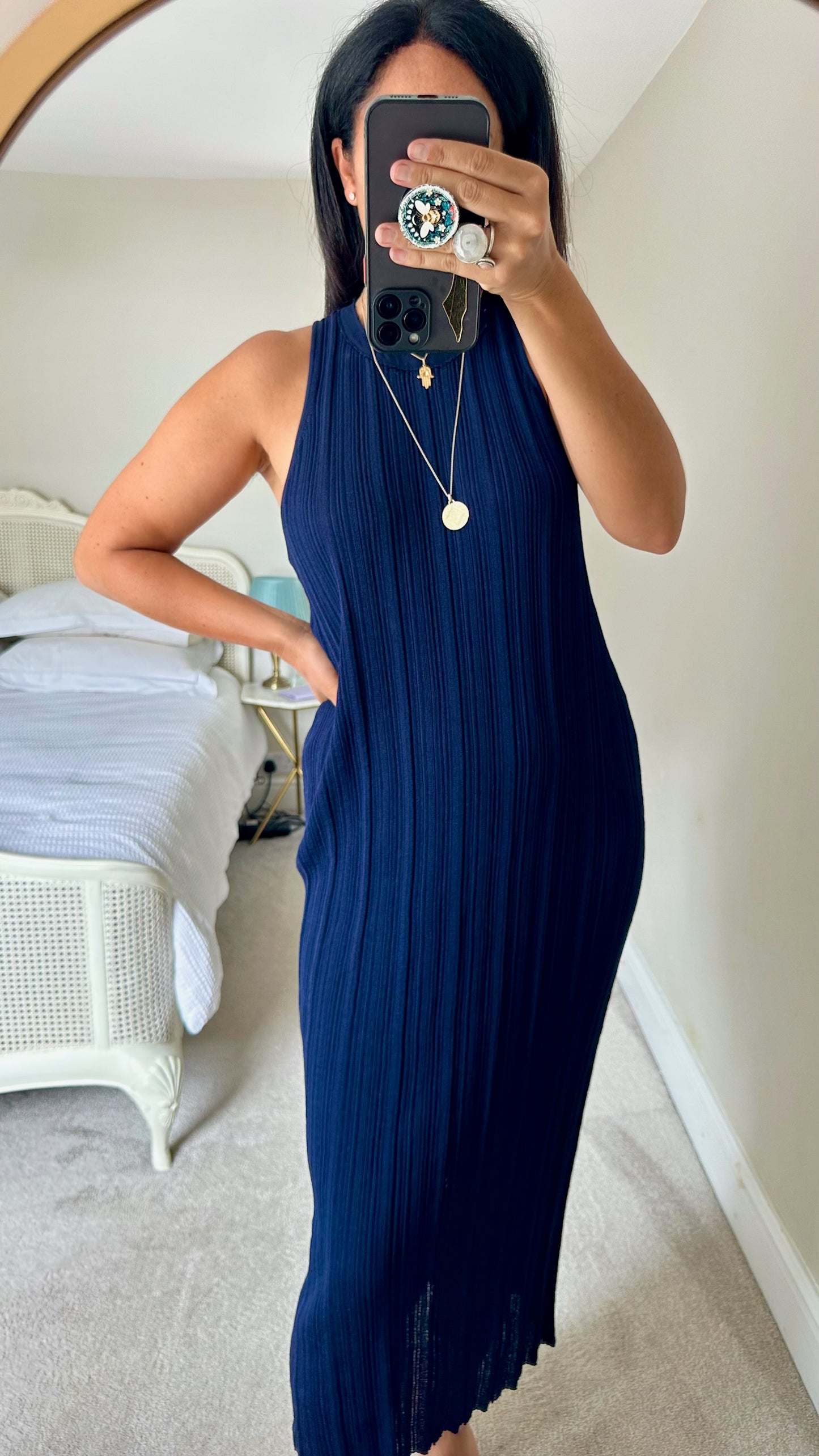 COS navy blue ribbed knitted maxi event dress large UK 12 vgc w25