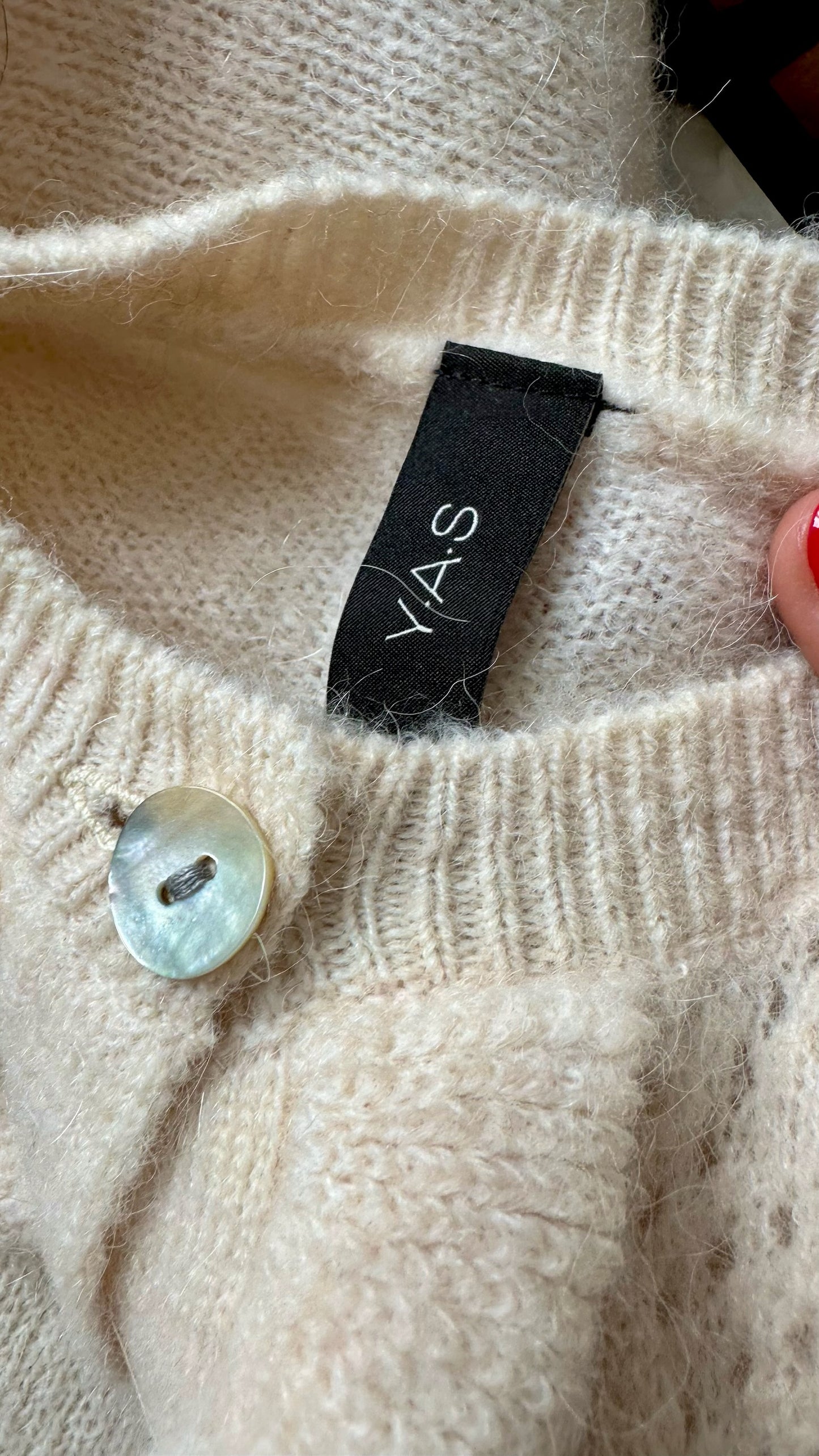 YAS cream white alpaca blend knitted cardigan extra large UK 14 vgc w25