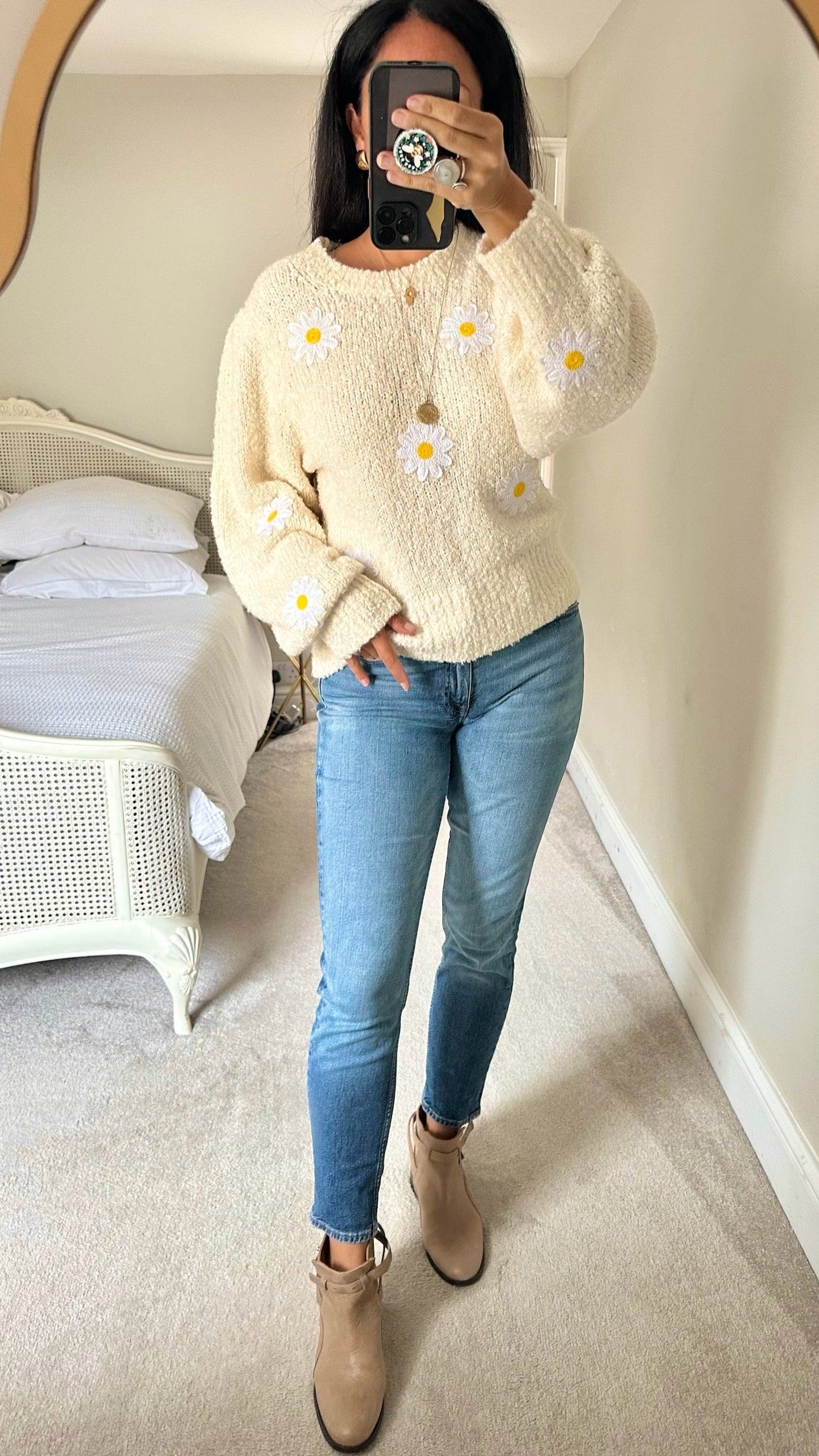 & other stories cream sunflower daisy print knitted jumper medium UK 10-12 nwot w25