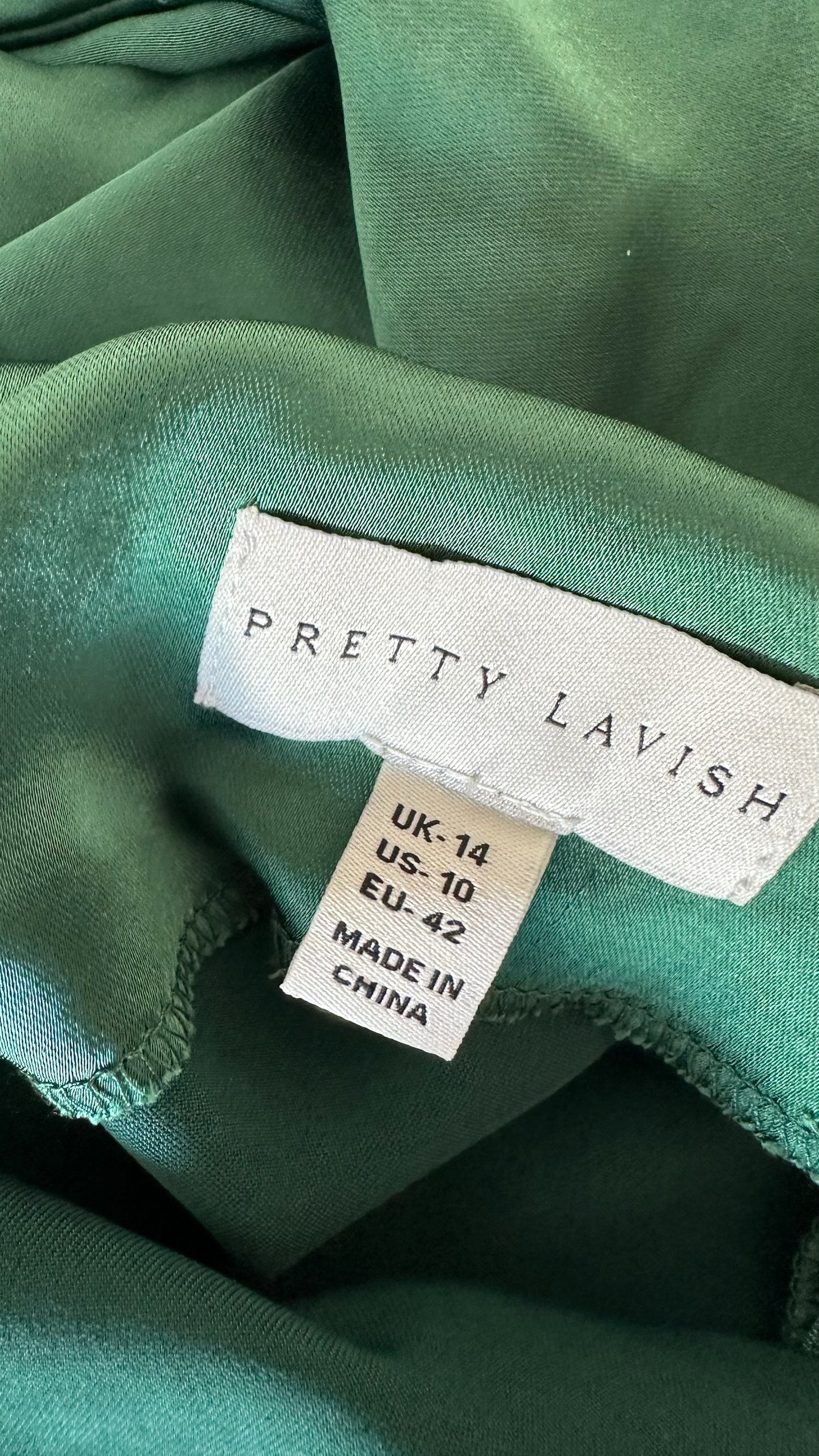 Pretty lavish deep green one shoulder ruched maxi dress large UK 14 vgc