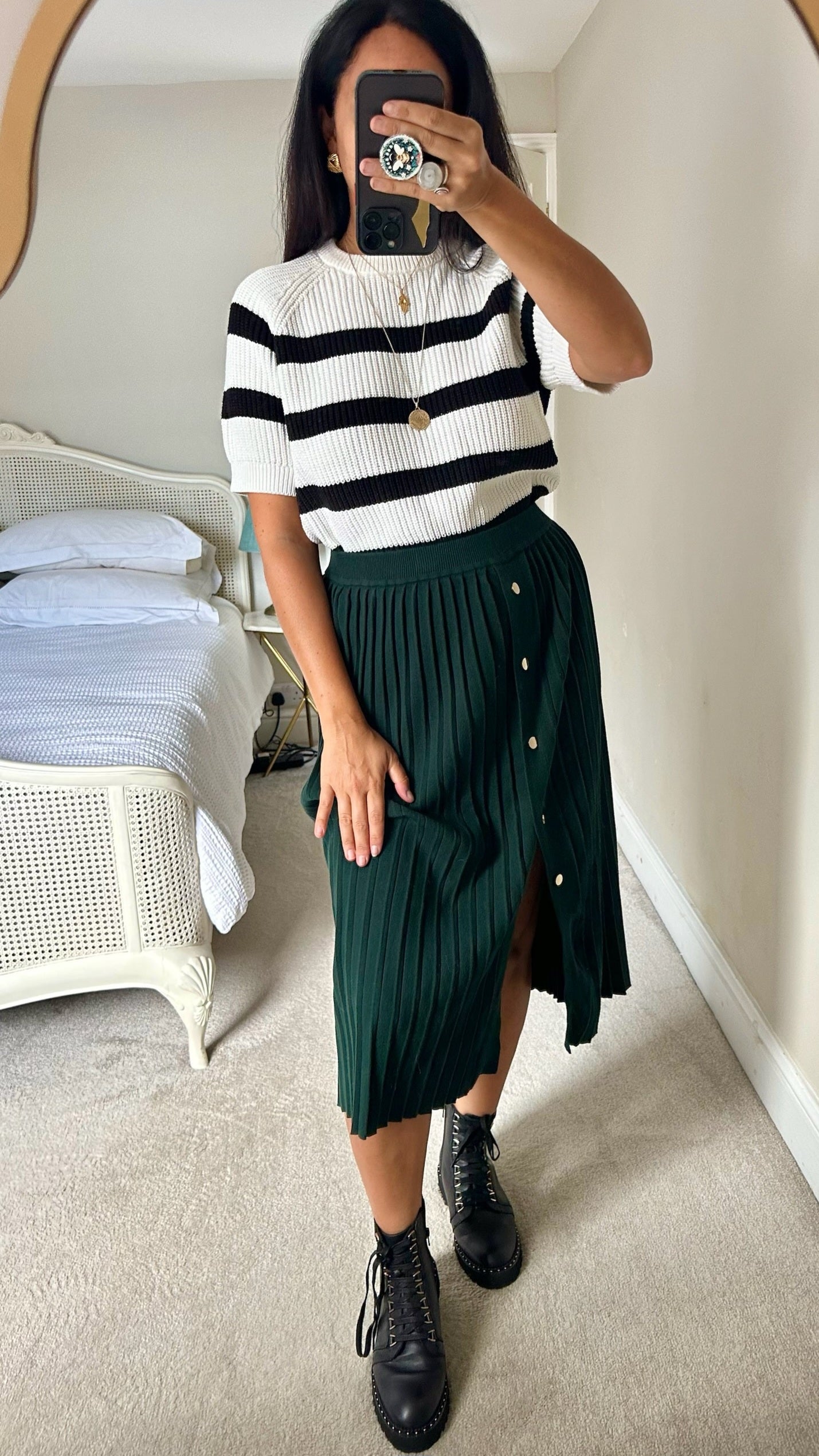 La Redoute deep green knitted pleated midi skirt medium UK 10 vgc w25