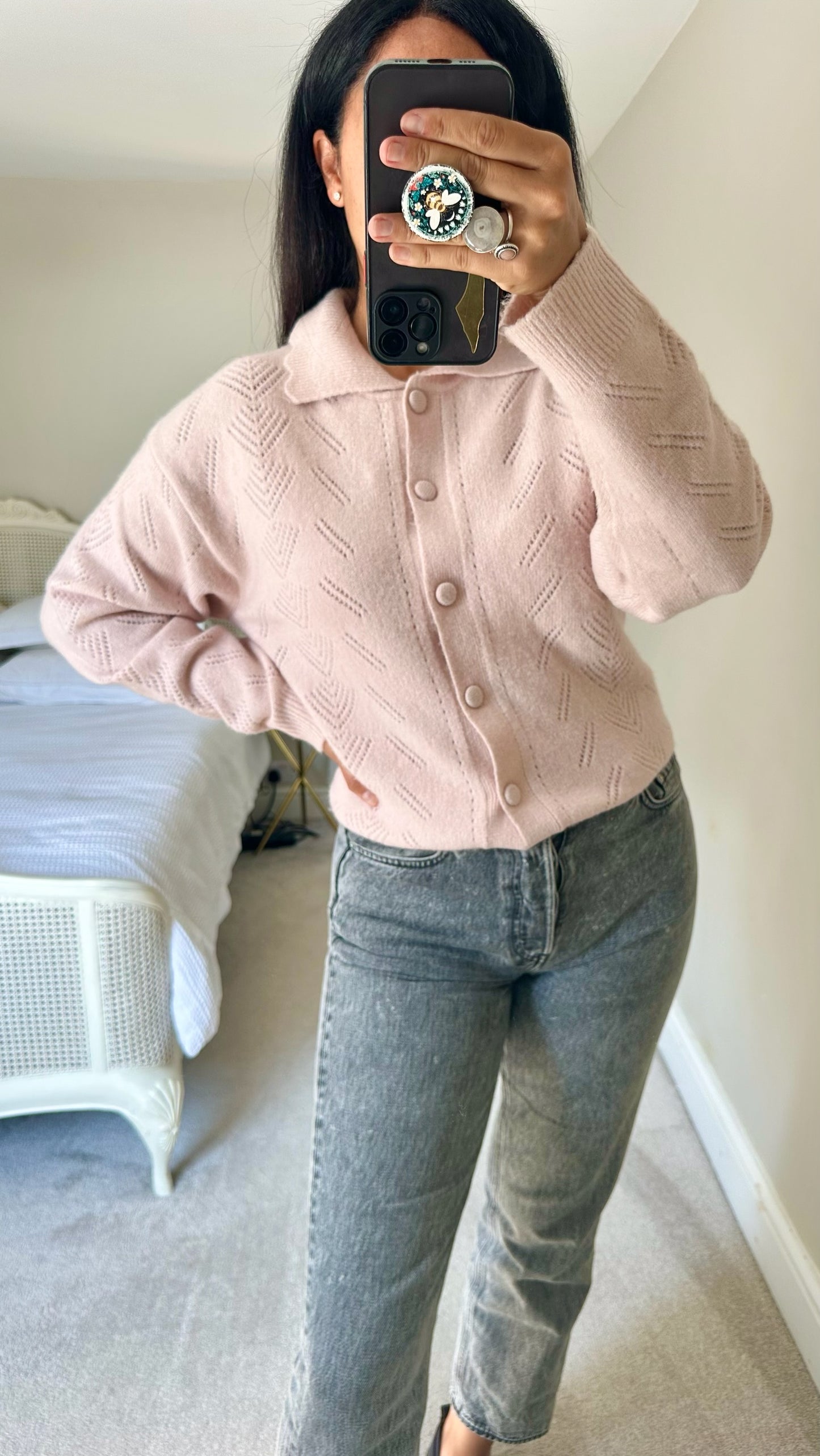Nobody's child soft pink knitted cardigan large UK 14 vgc w25