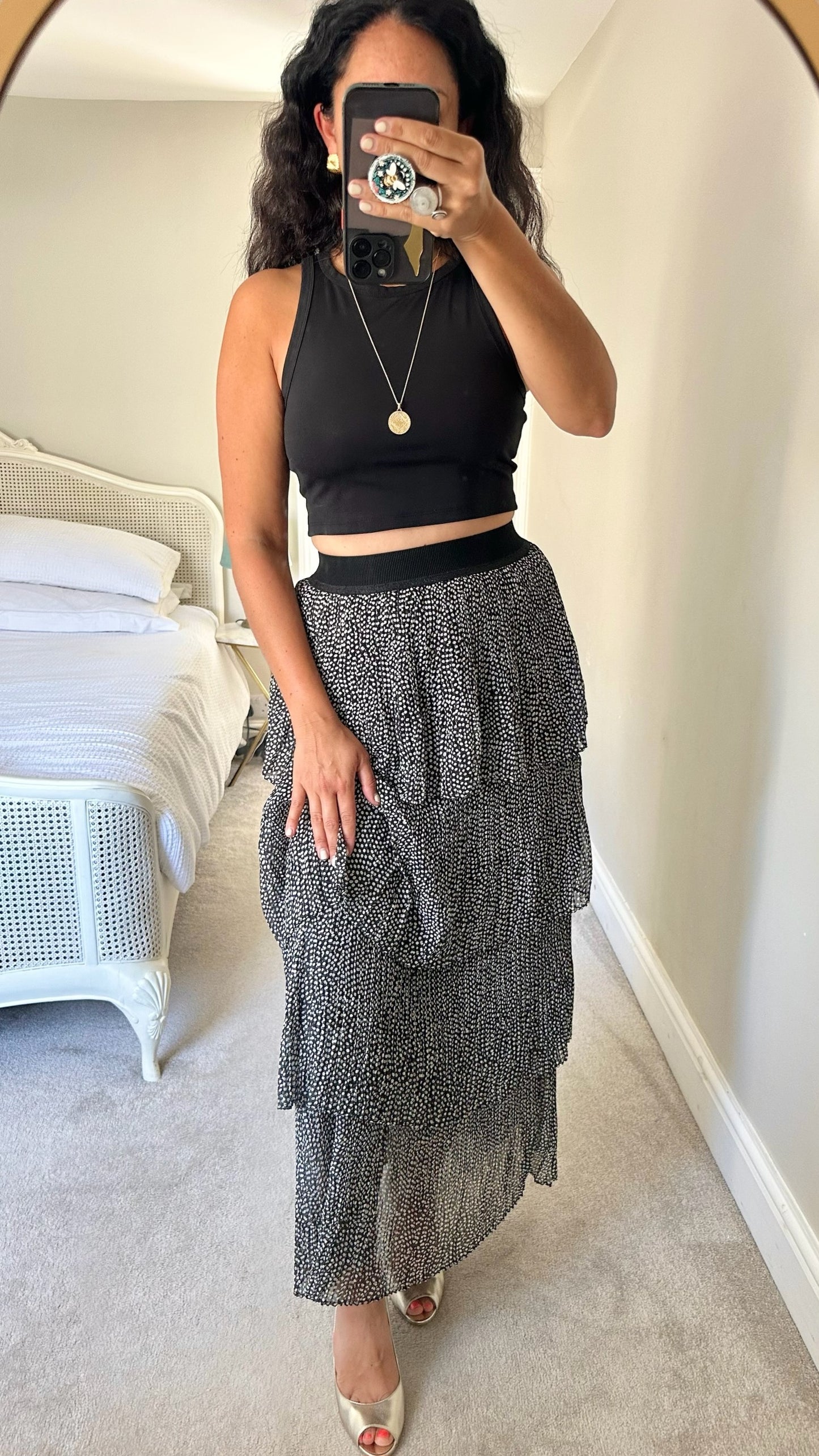 Palones @ Net-a-porter black white polka dot tiered midi maxi event skirt medium UK 10-12 vgc