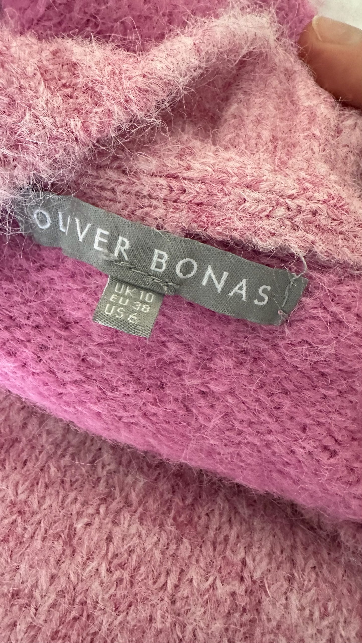 Oliver bonas soft pink rose knitted jumper dress wool blend large UK 12-14 vgc w25