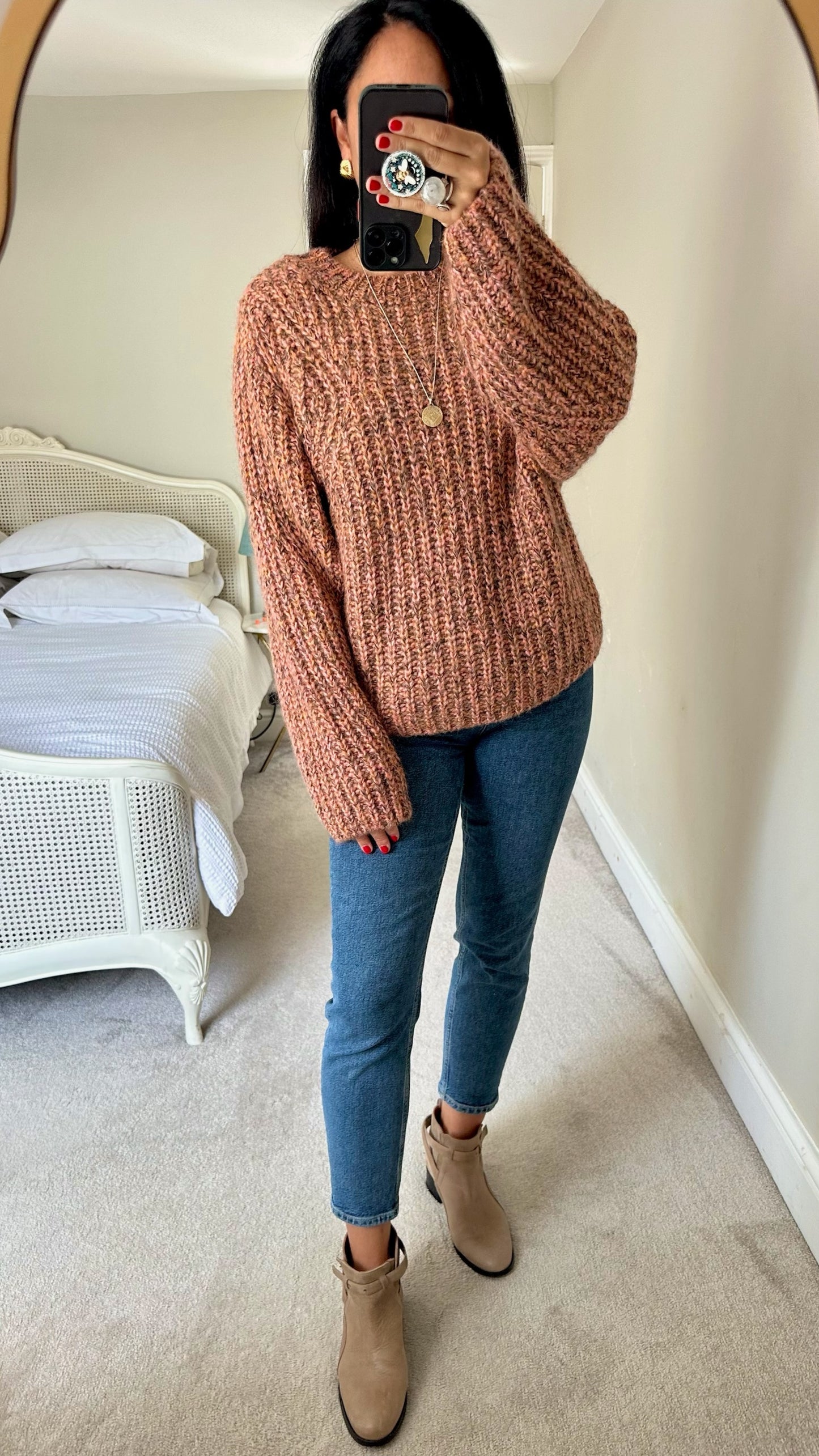 Second Female burnt orange chunky knit pink mohair blend knitted jumper large UK 12 vgc w25