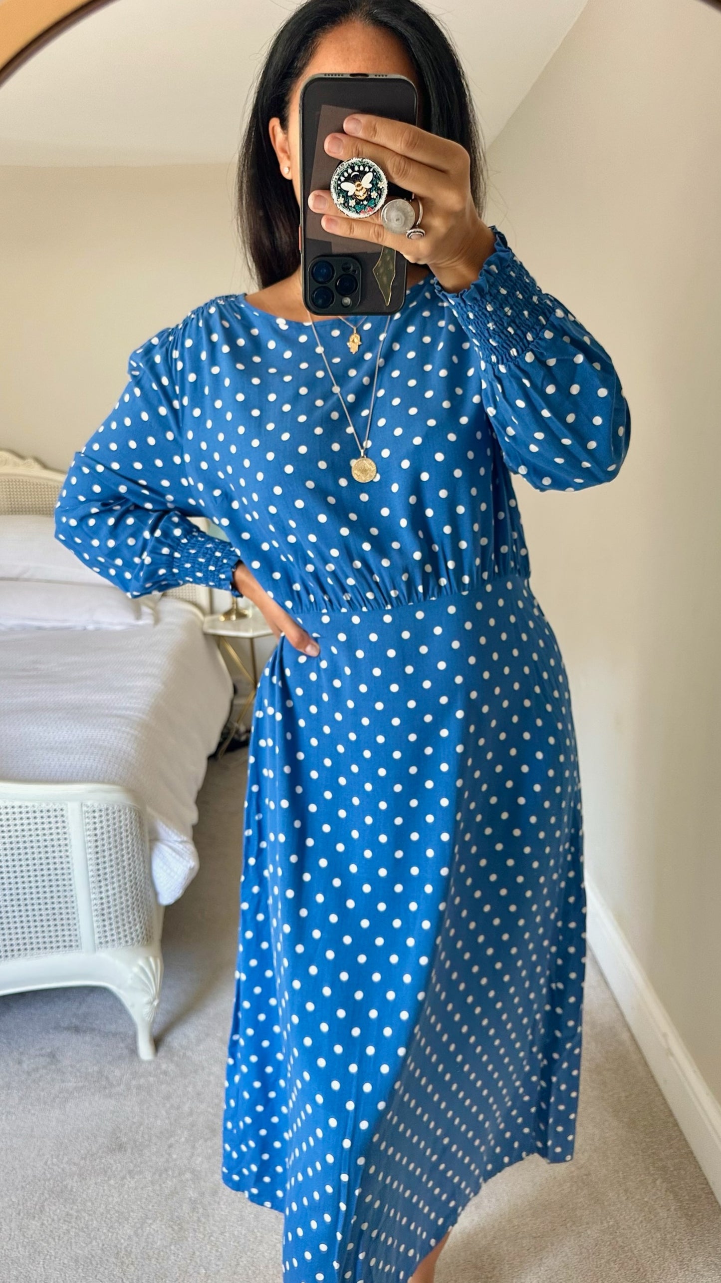 Albaray bright blue white polka dot midi dress extra large UK 14 vgc w25