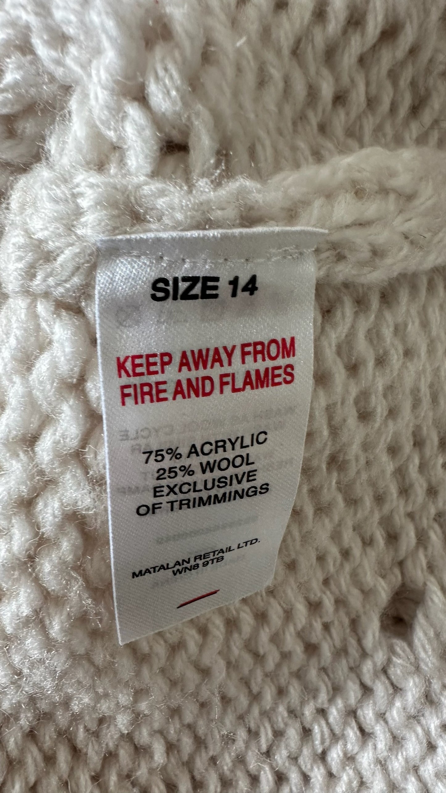Farmer heritage white cream wool blend knitted bobble front jumper large UK 12 vgc w25