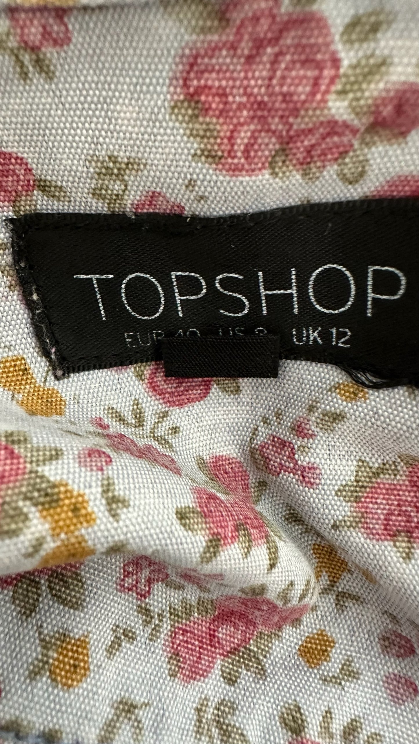 Topshop denim floral vintage print mini dress large UK 12 vgc