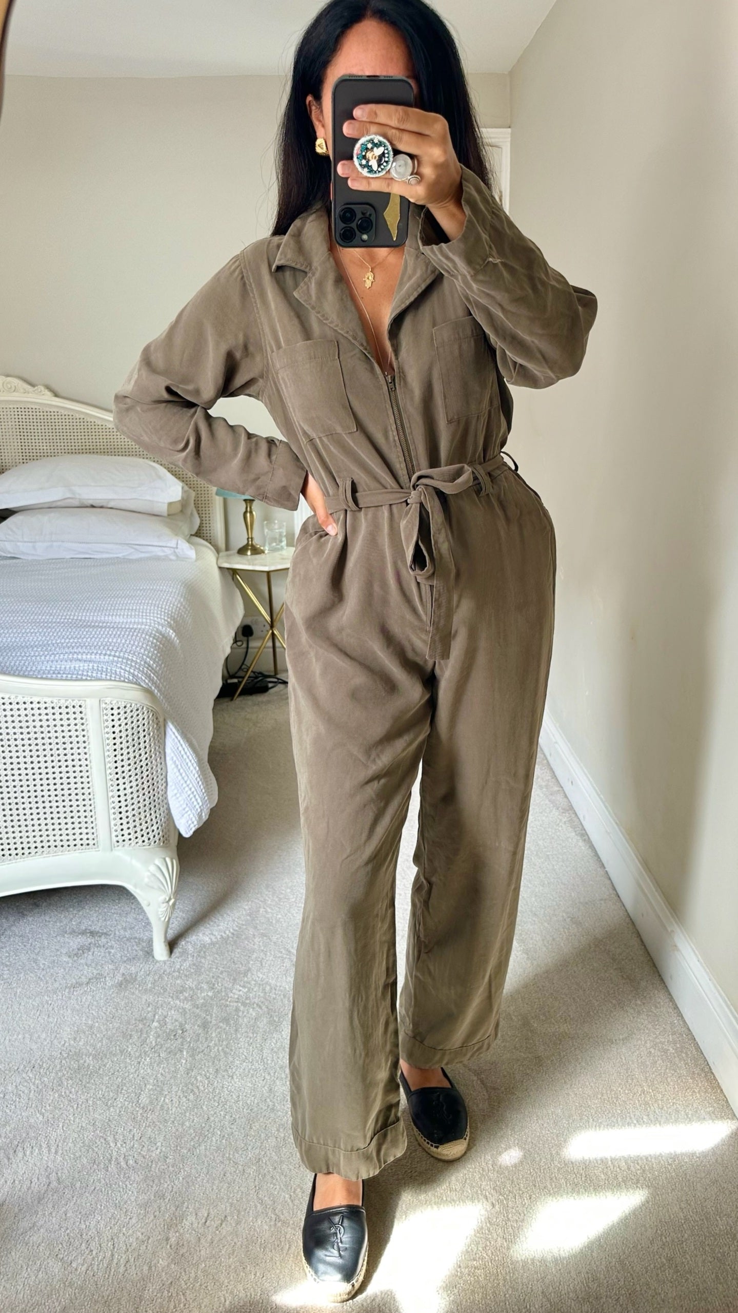 Seen Worn Kept @ Anthropologie khaki olive green zip up jumpsuit boiler suit large UK 12 vgc w25