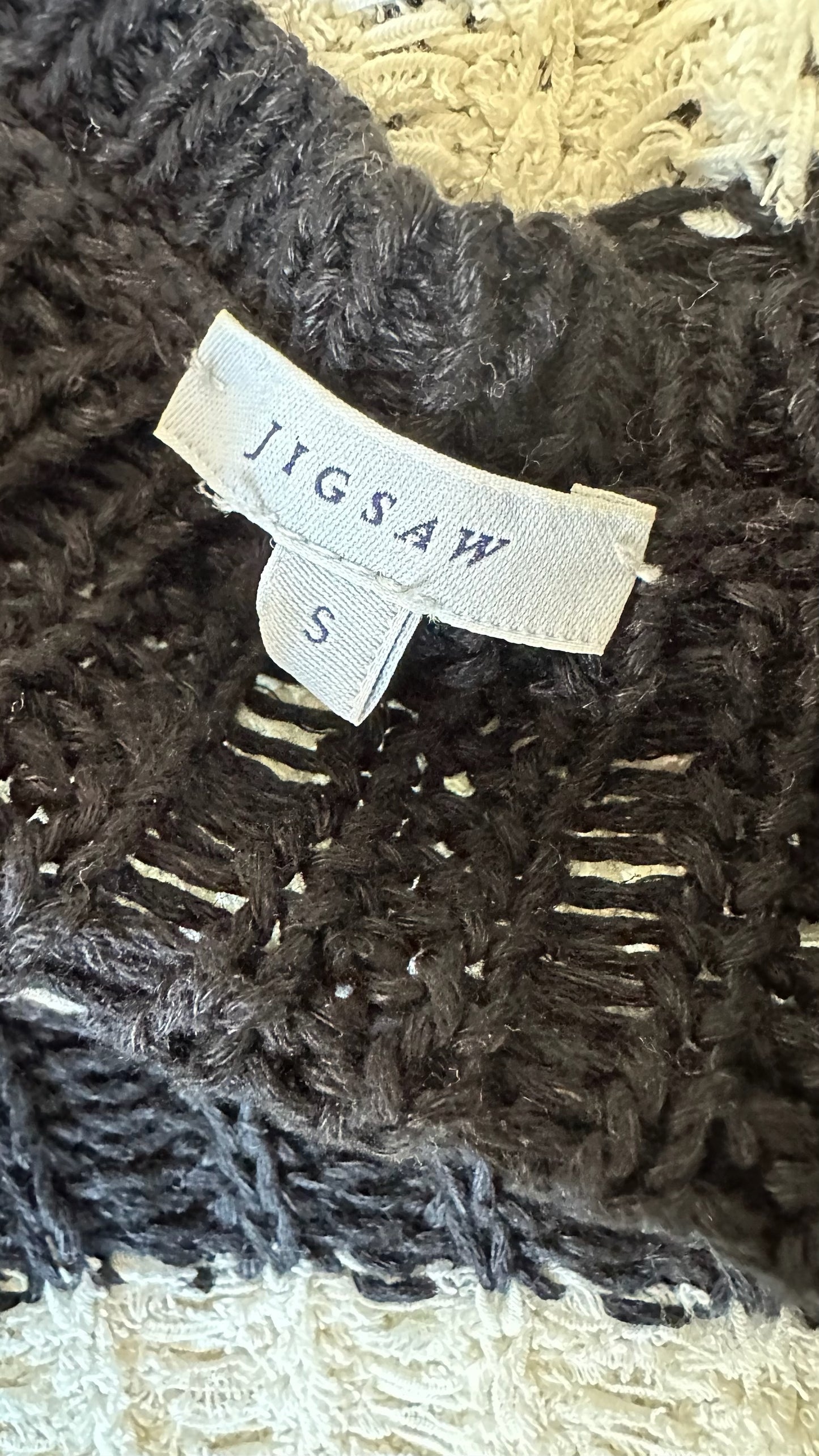 Jigsaw linen blend lightweight black cream jumper large UK 12 vgc w25