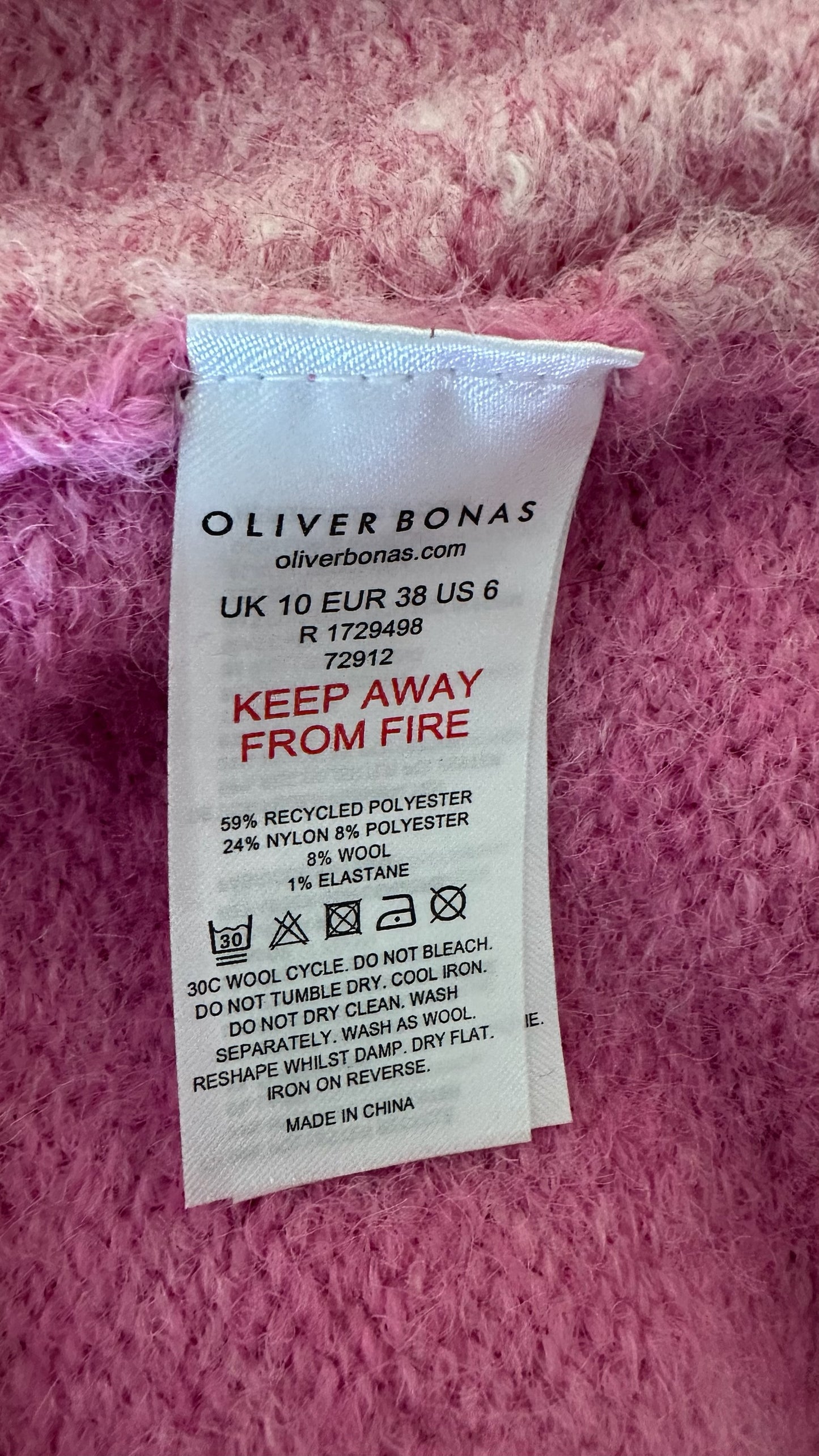 Oliver bonas soft pink rose knitted jumper dress wool blend large UK 12-14 vgc w25