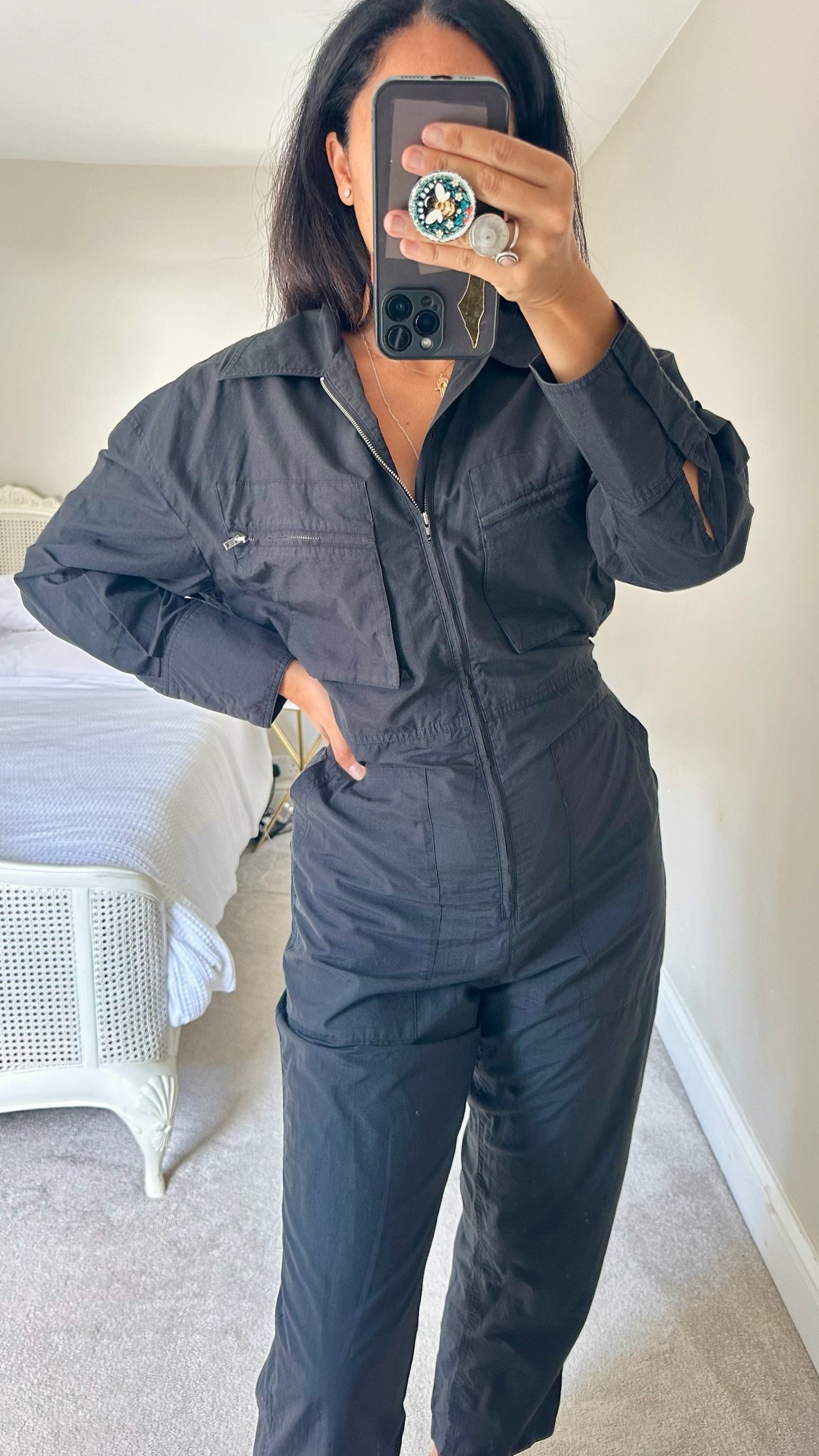 & other stories black boiler jumpsuit shell suit medium UK 10 vgc w25