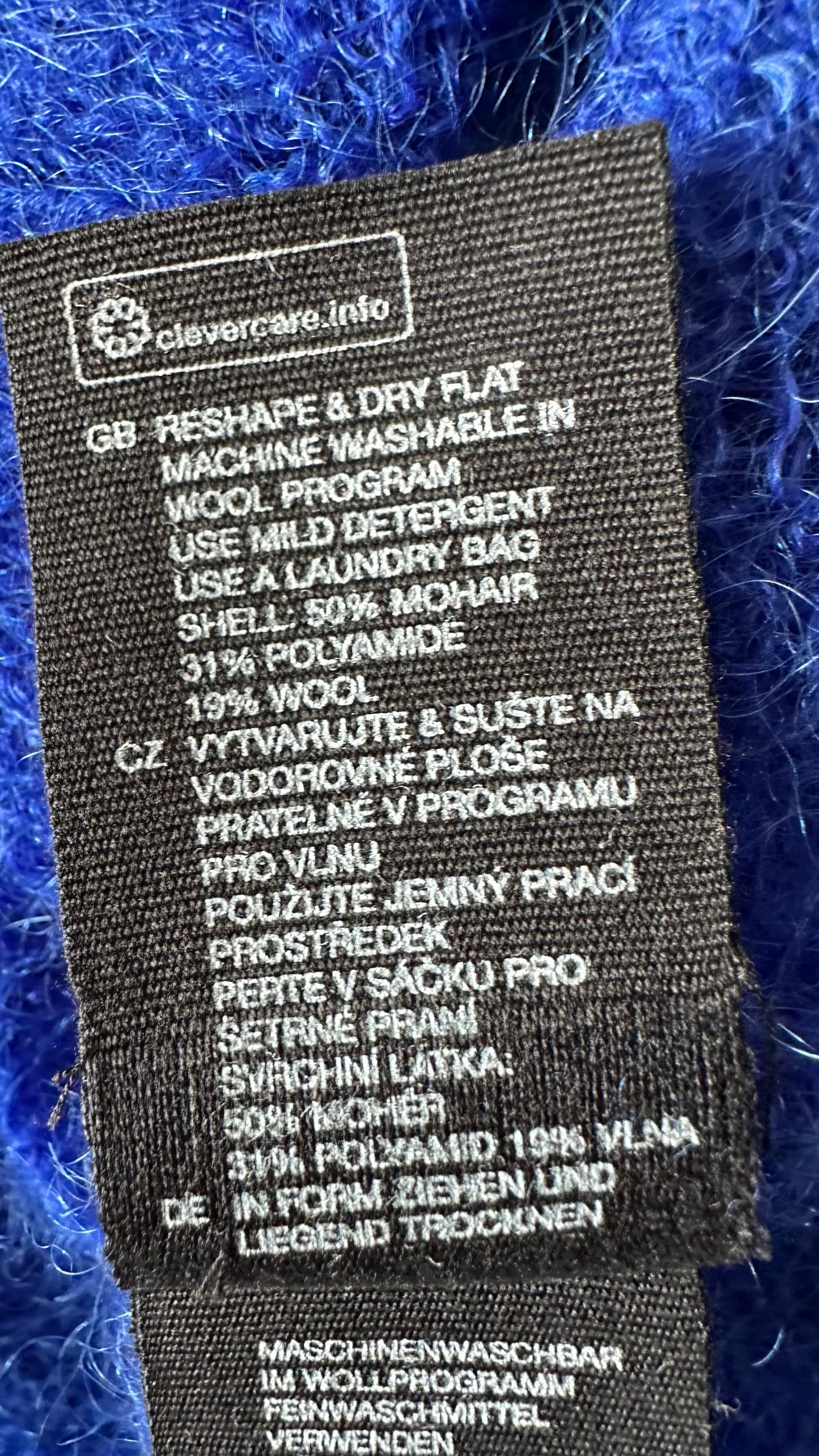 & other stories cobalt kingfisher blue crochet knitted mohair blend long line jumper extra small UK 6-8 vgc w25