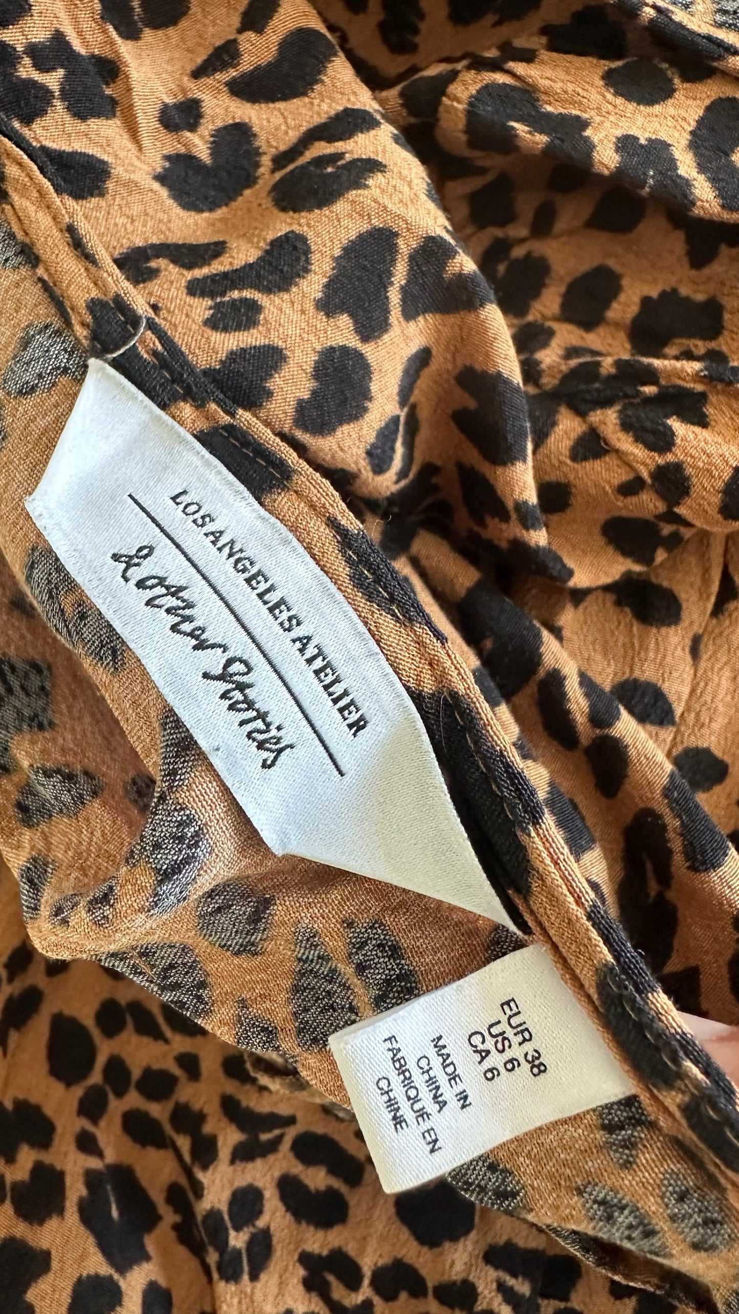& other stories beige black leopard animal wrap midi dress medium UK 10 vgc w25