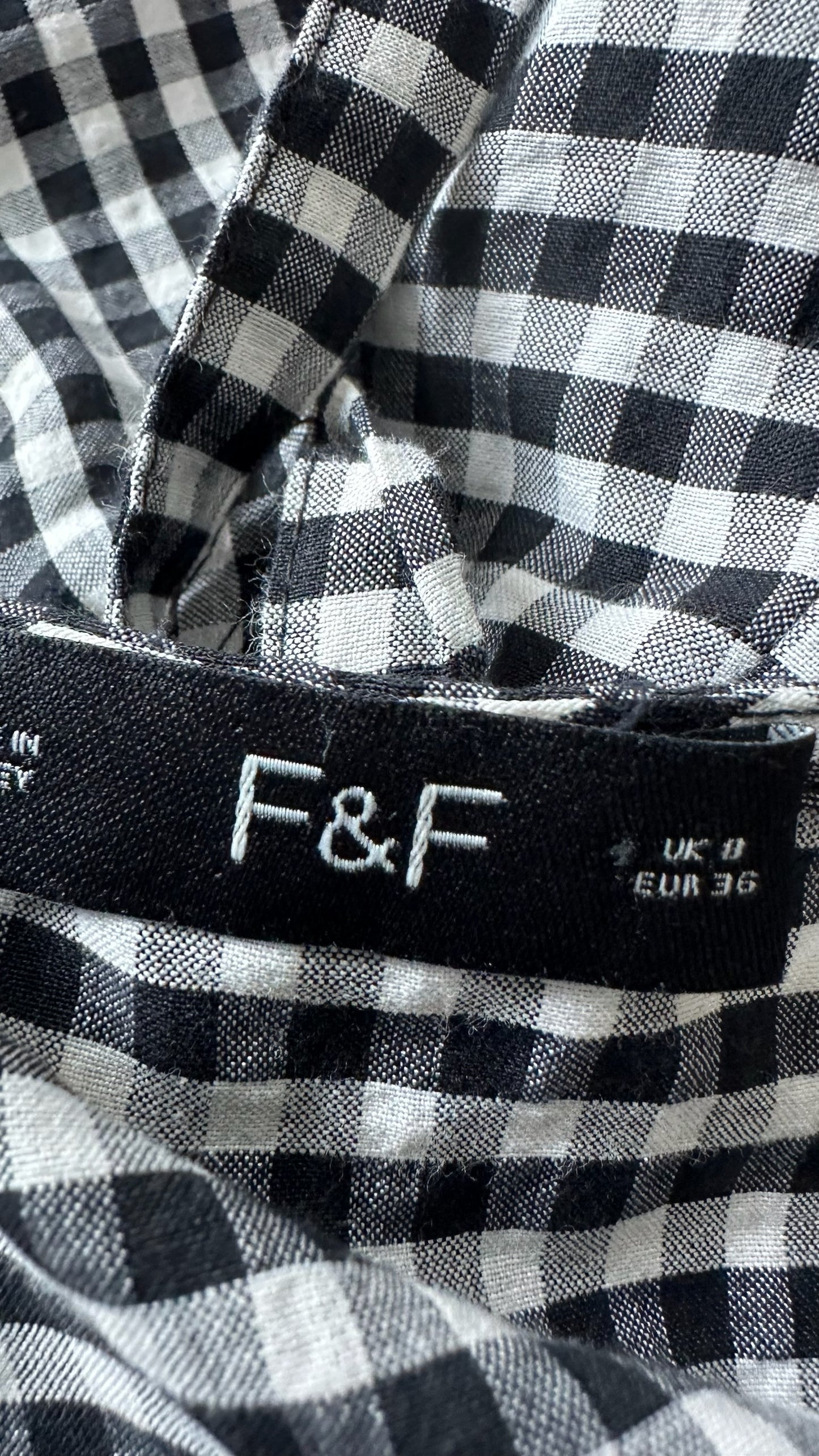 Florence & fred gingham black white tie bow front cotton top small UK 8 vgc w25