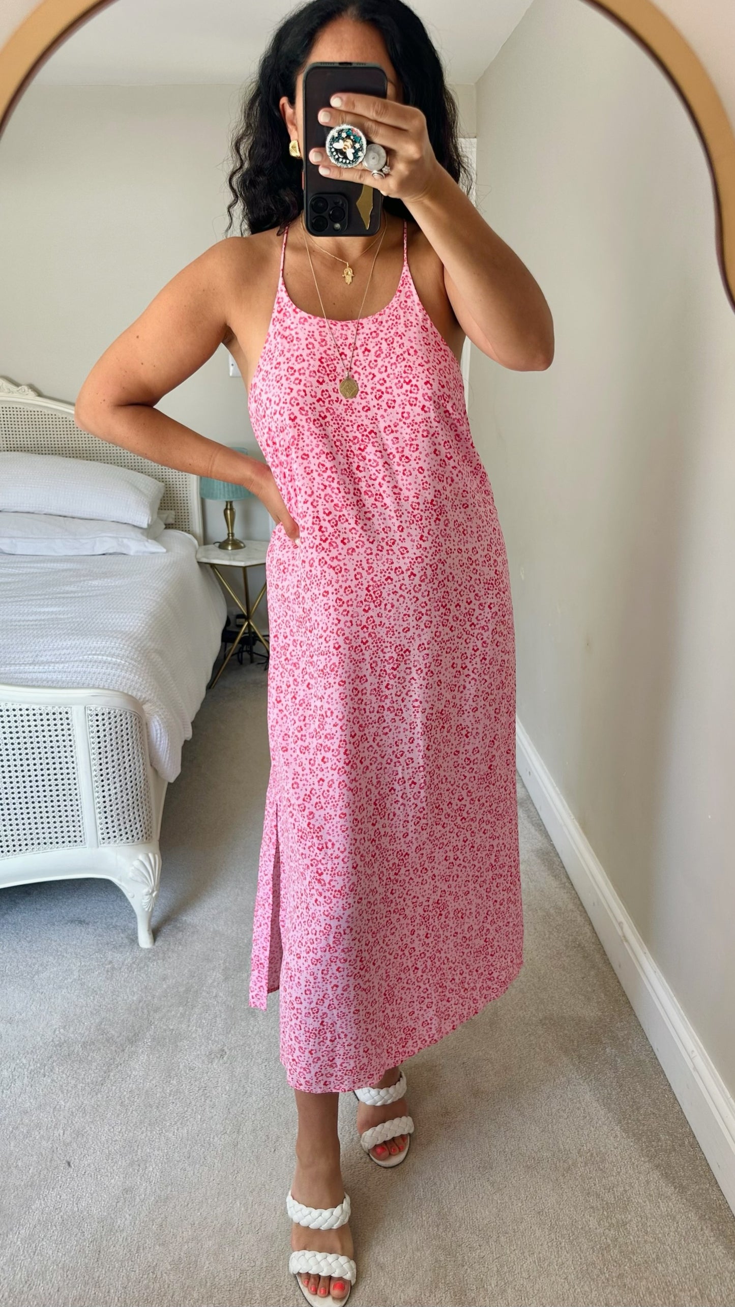 HUSH rose fuchsia pink leopard print maxi holiday dress extra large UK 14 vgc