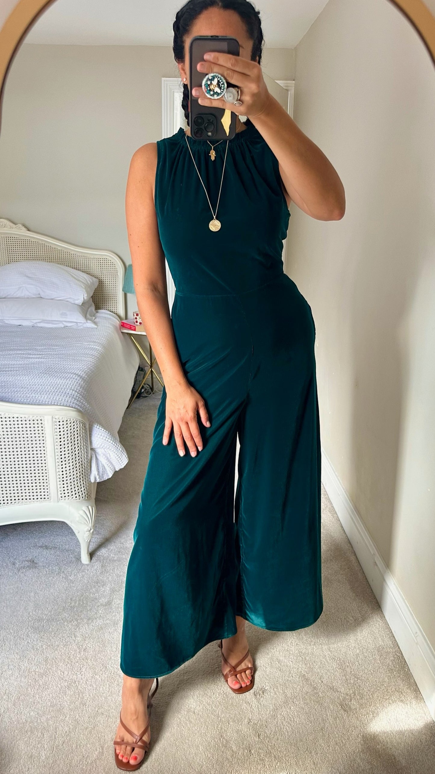 Albaray emerald green velvet jumpsuit medium UK 10 vgc w25