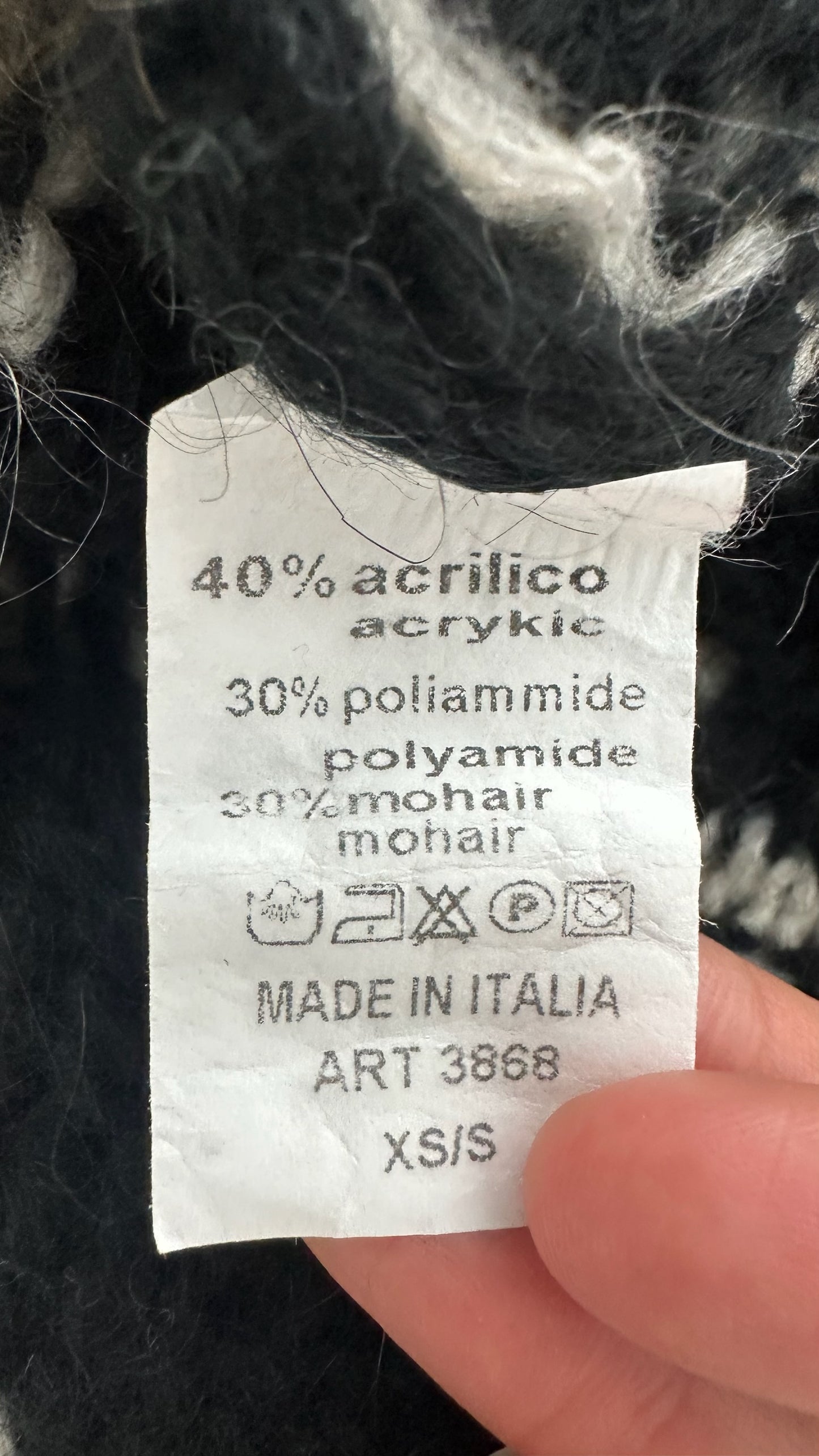 Noella copenhagen black cream squiggle line stripe high mohair blend wool knitted jumper medium UK 10 vgc w25