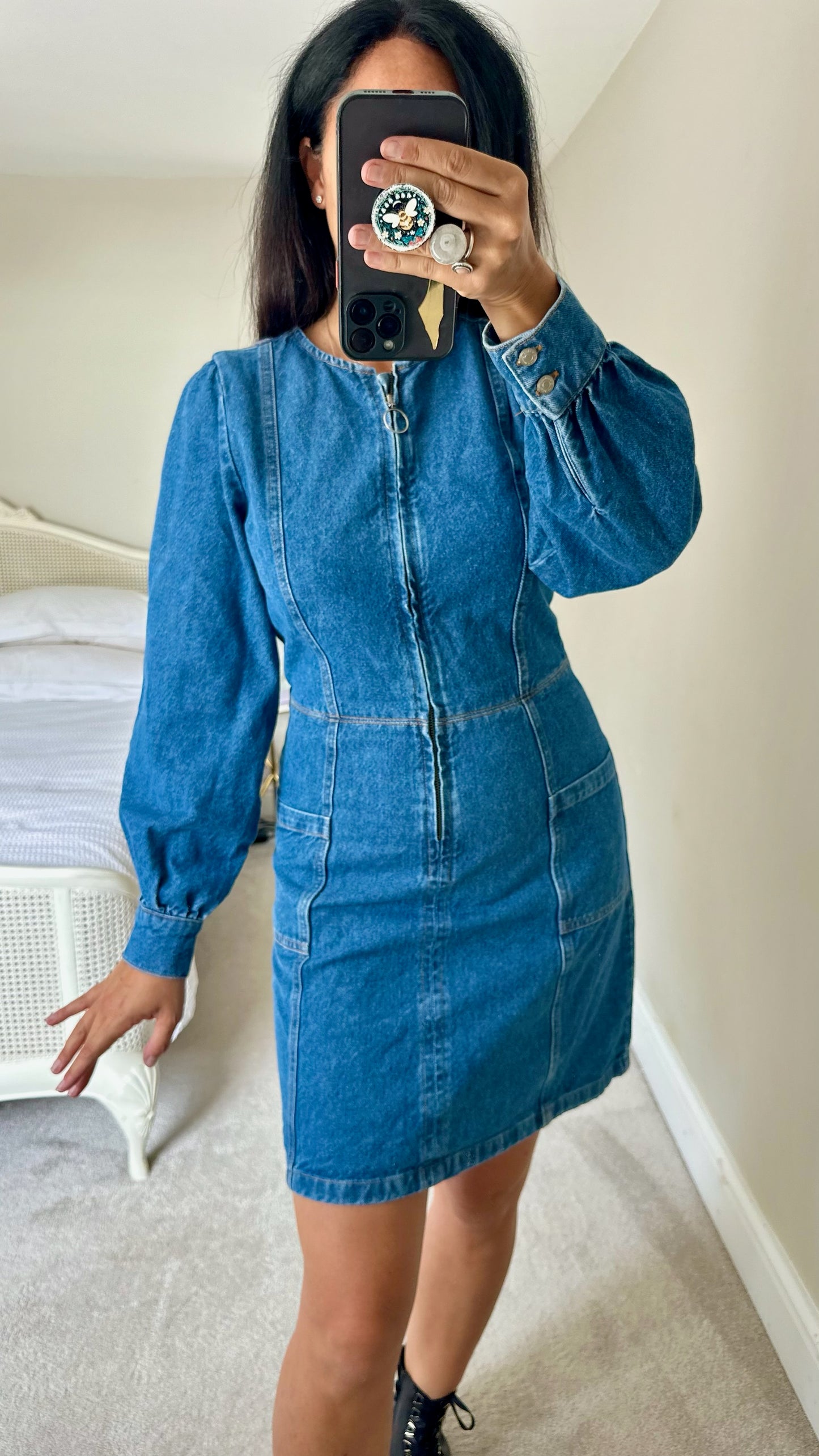 Nobody's child denim zip up mini dress small UK 8 vgc w25