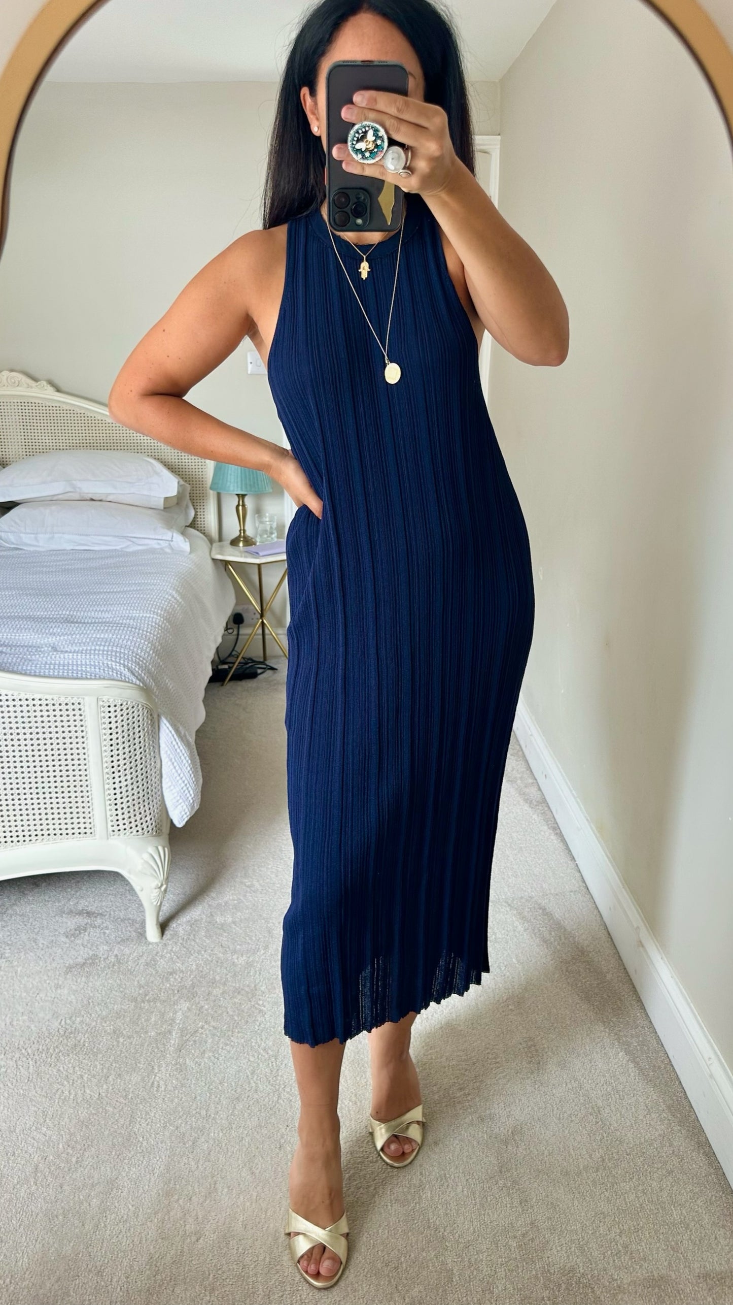 COS navy blue ribbed knitted maxi event dress large UK 12 vgc w25