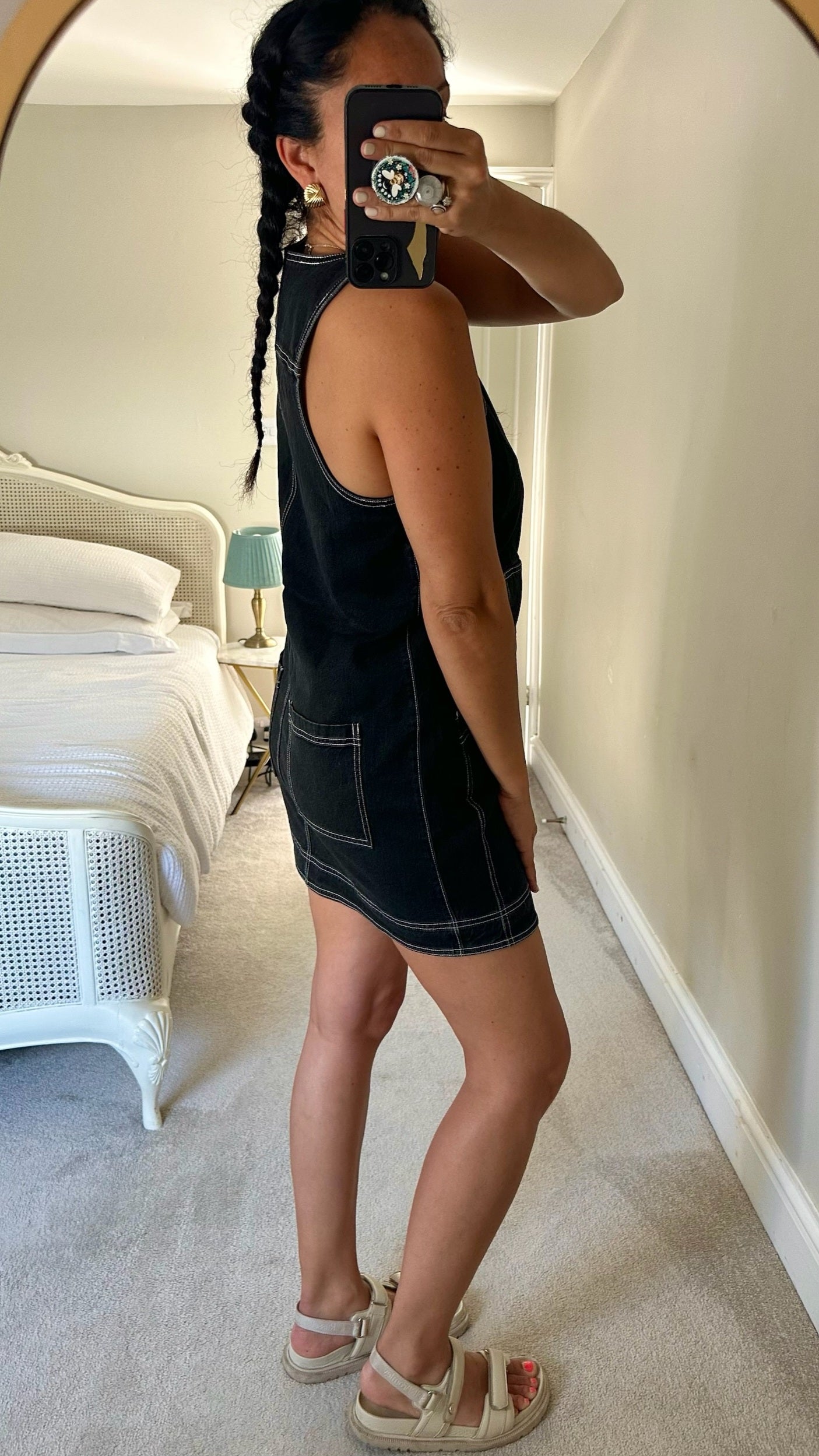 Pilcro @ Anthropologie black denim zip front mini dress medium UK 10 vgc