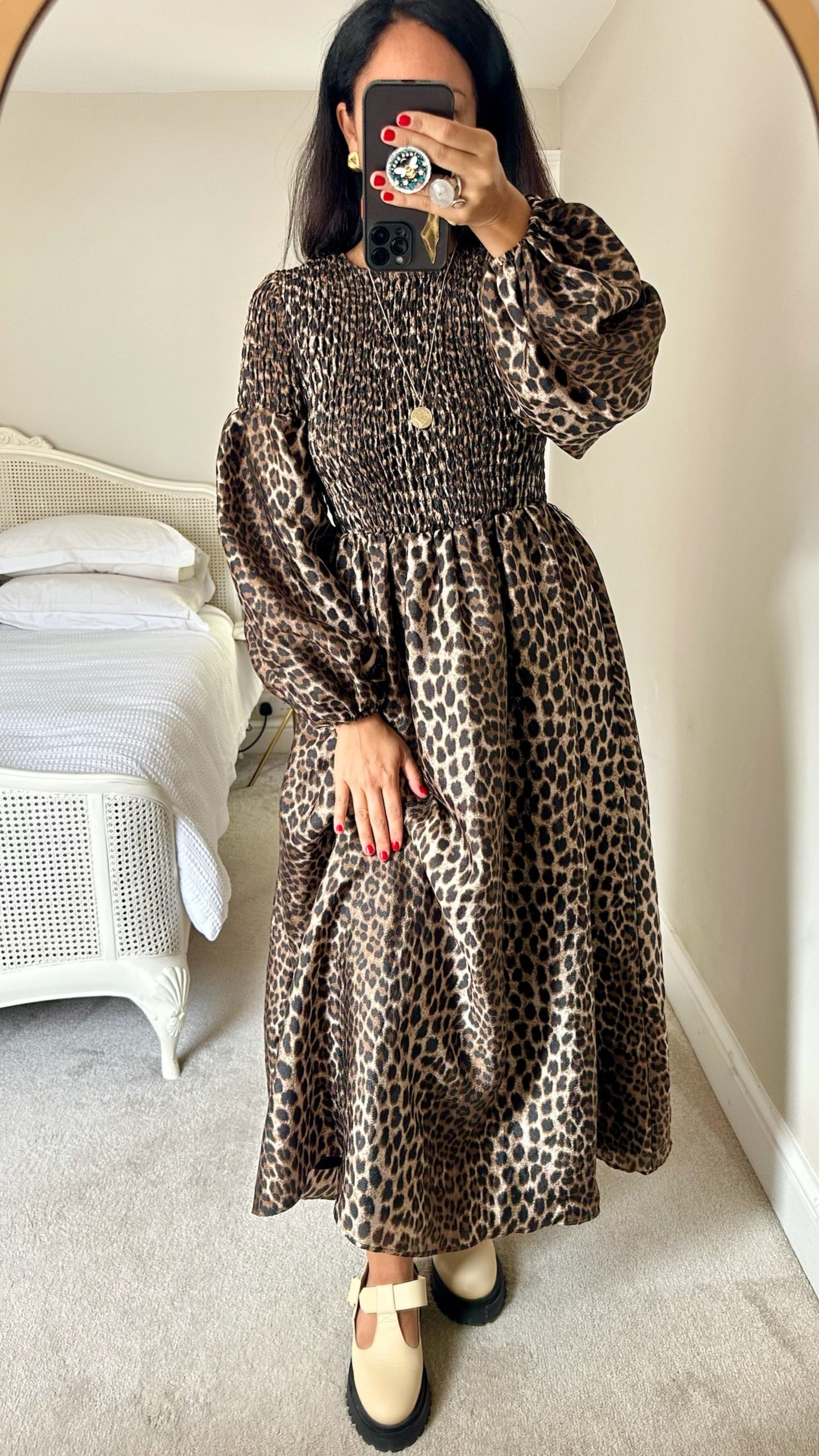 Warehouse black brown leopard animal print maxi event dress medium UK 10 vgc w25