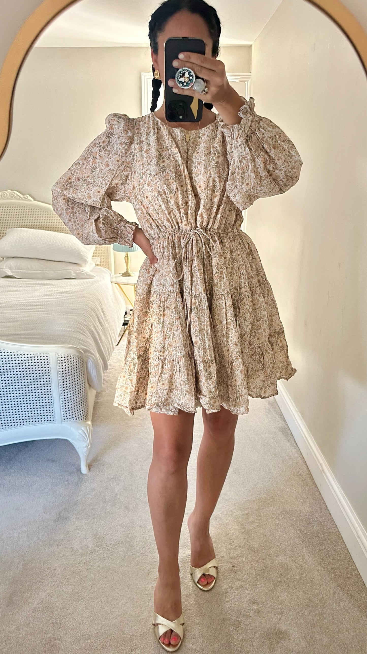 & other stories cream beige apricot floral mini dress extra large UK 14-16 vgc