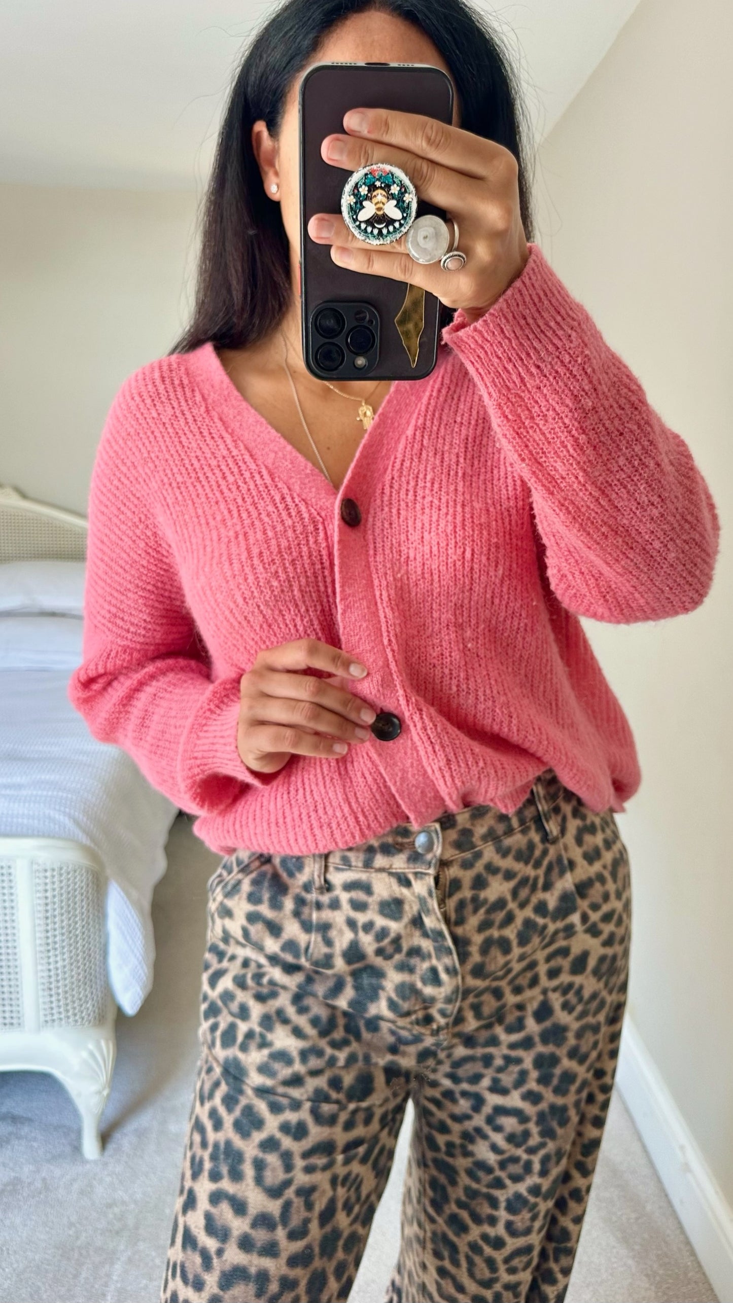 Oliver bonas fuchsia pink alpaca blend knitted cardigan oversized small UK 8-10 vgc w25