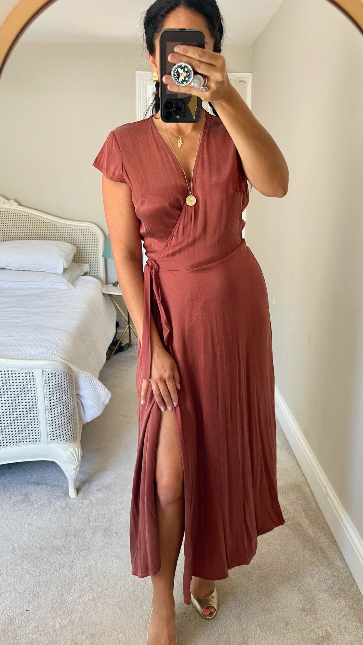 & other stories burnt orange terracotta wedding guest wrap maxi long dress extra large UK 14 vgc
