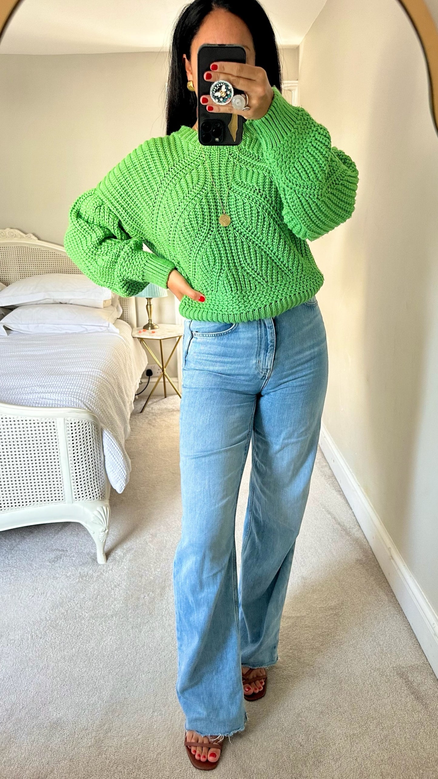Topshop pea green chunky knit jumper small UK 8-10 vgc w25