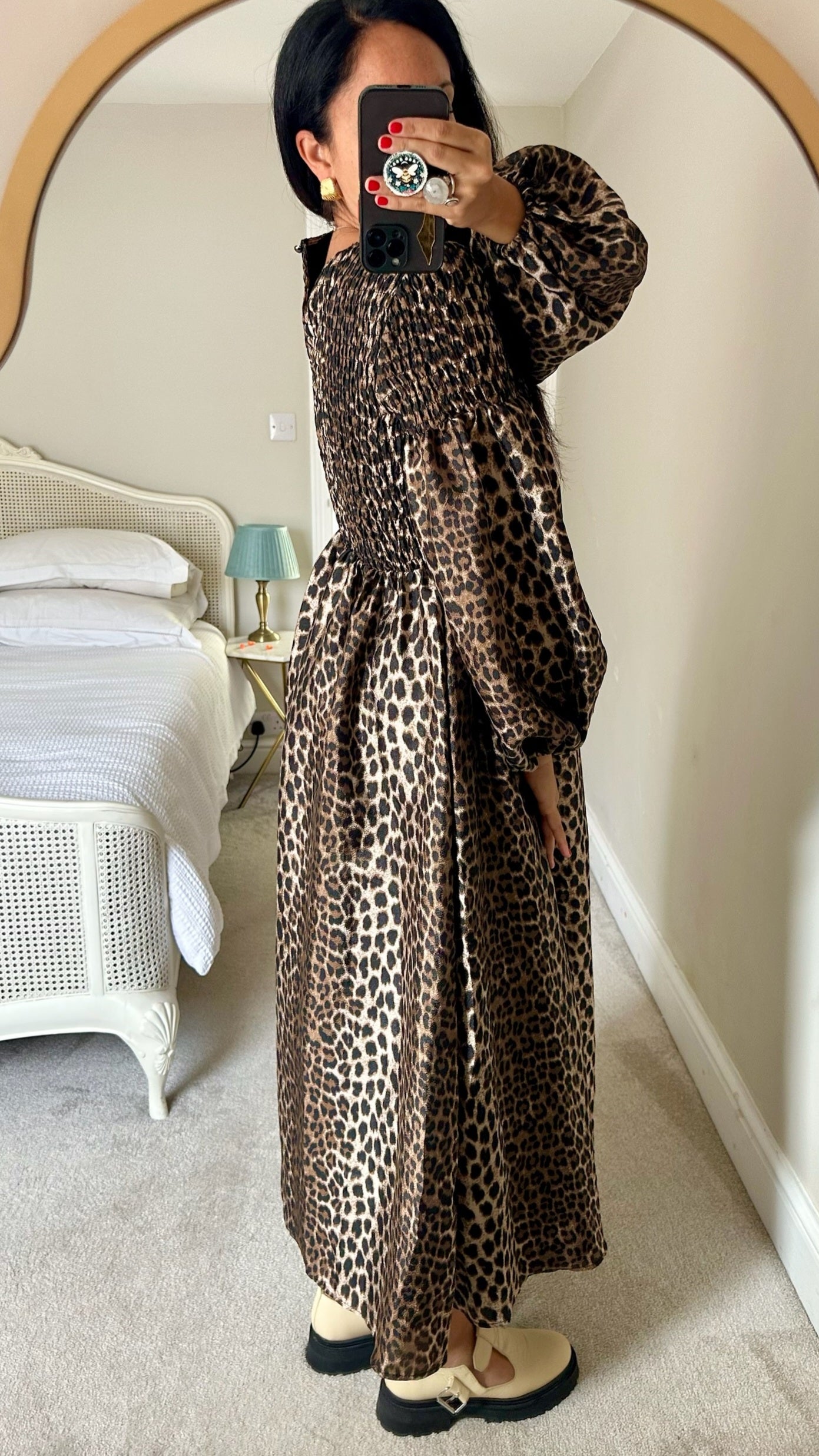 Warehouse black brown leopard animal print maxi event dress medium UK 10 vgc w25