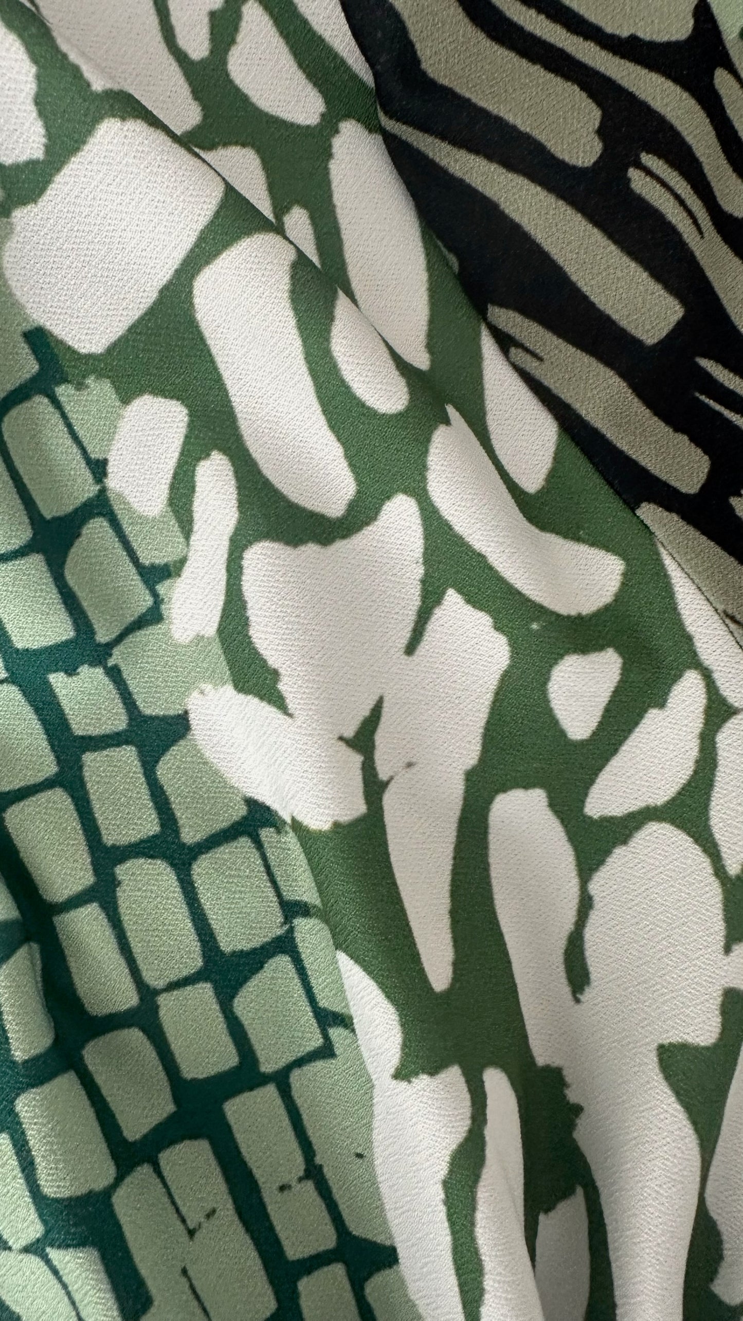 Warehouse green white blue abstract midi dress large UK 12 vgc w25