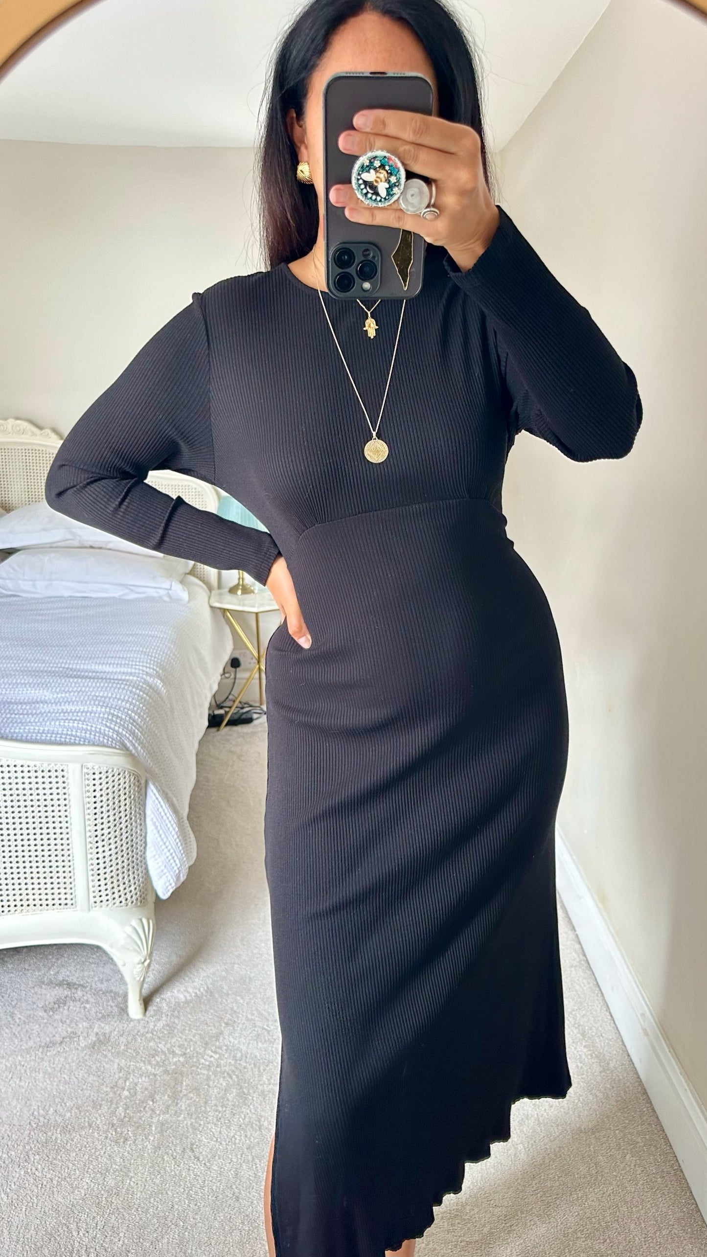 Nobody's child black ribbed autumn midi dress extra large UK 14 vgc w25