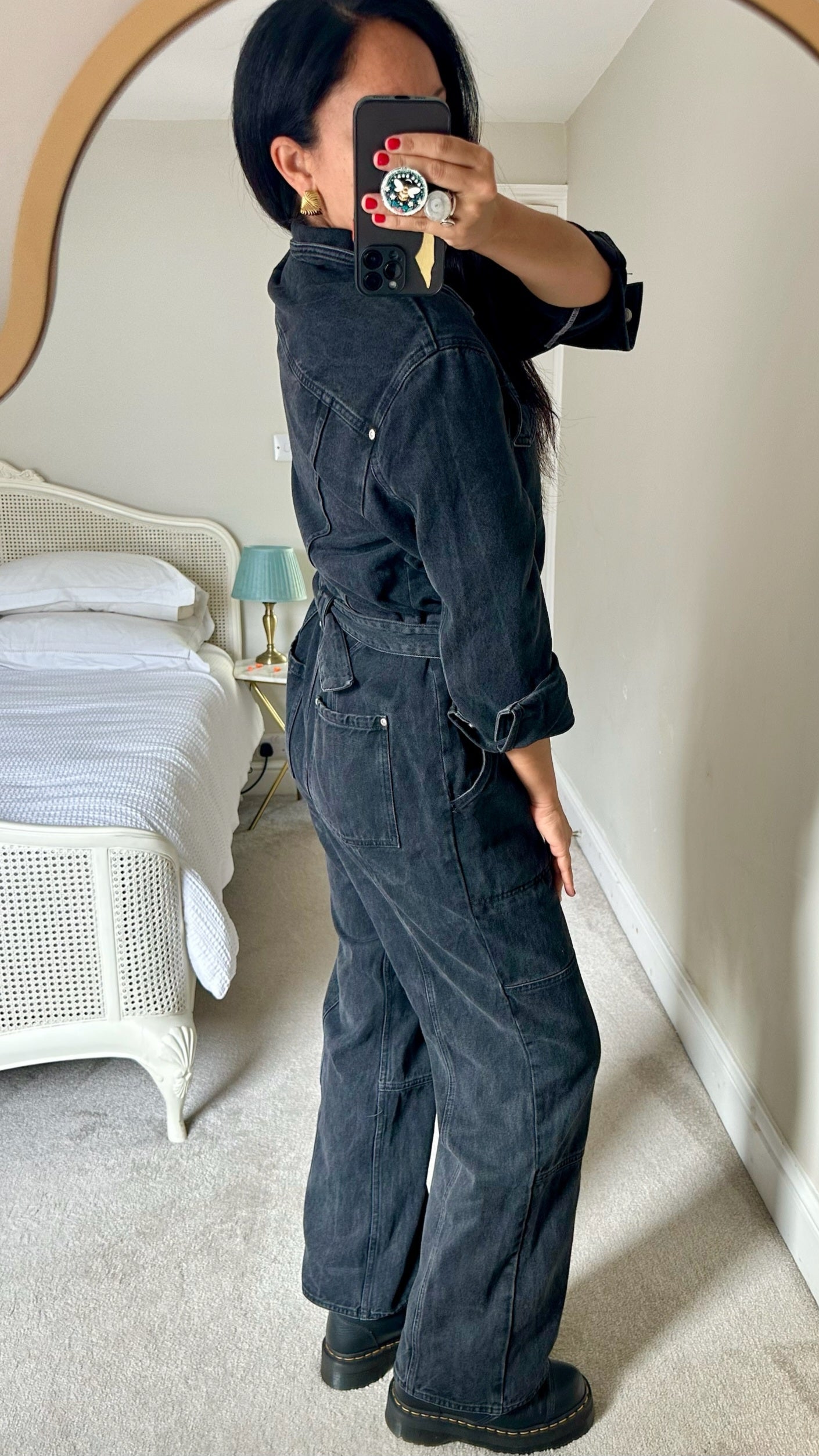 & other stories black denim boiler suit jumpsuit extra large UK 14 vgc w25