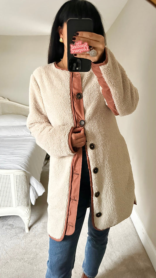 Maison Scotch @ Anthropologie cream tan fluffy coat jacket medium UK 12-4 vgc