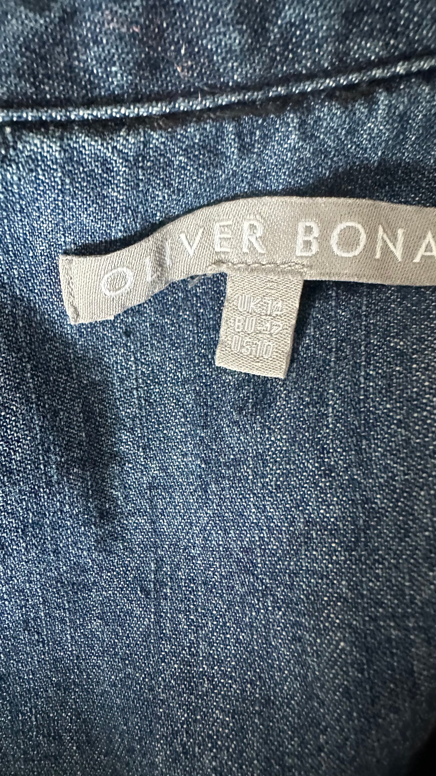 Oliver Bonas navy blue denim jeans jumpsuit playsuit boilersuit medium UK 12-14 vgc