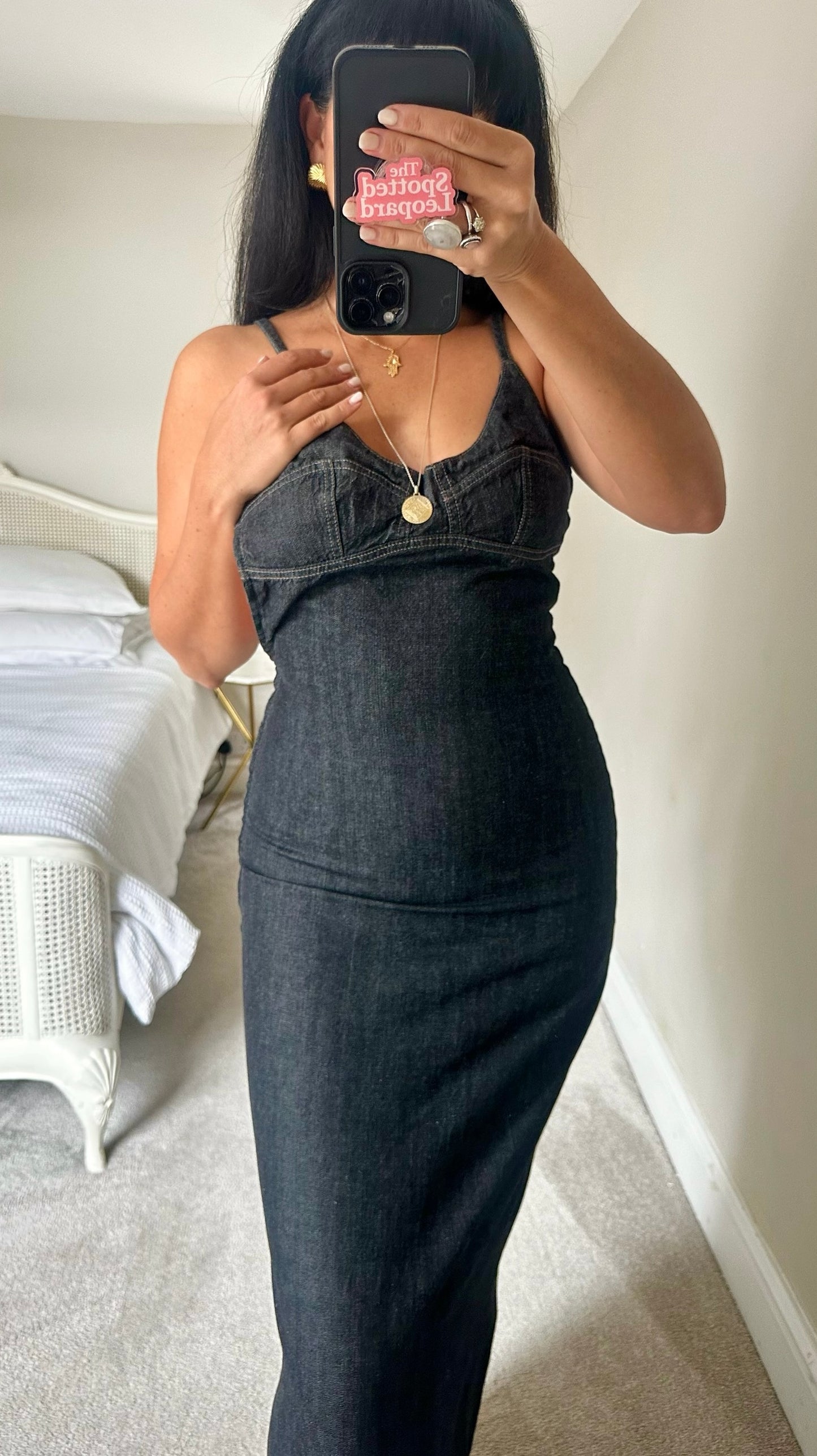 Topshop tall black maxi denim dress small UK 8 vgc
