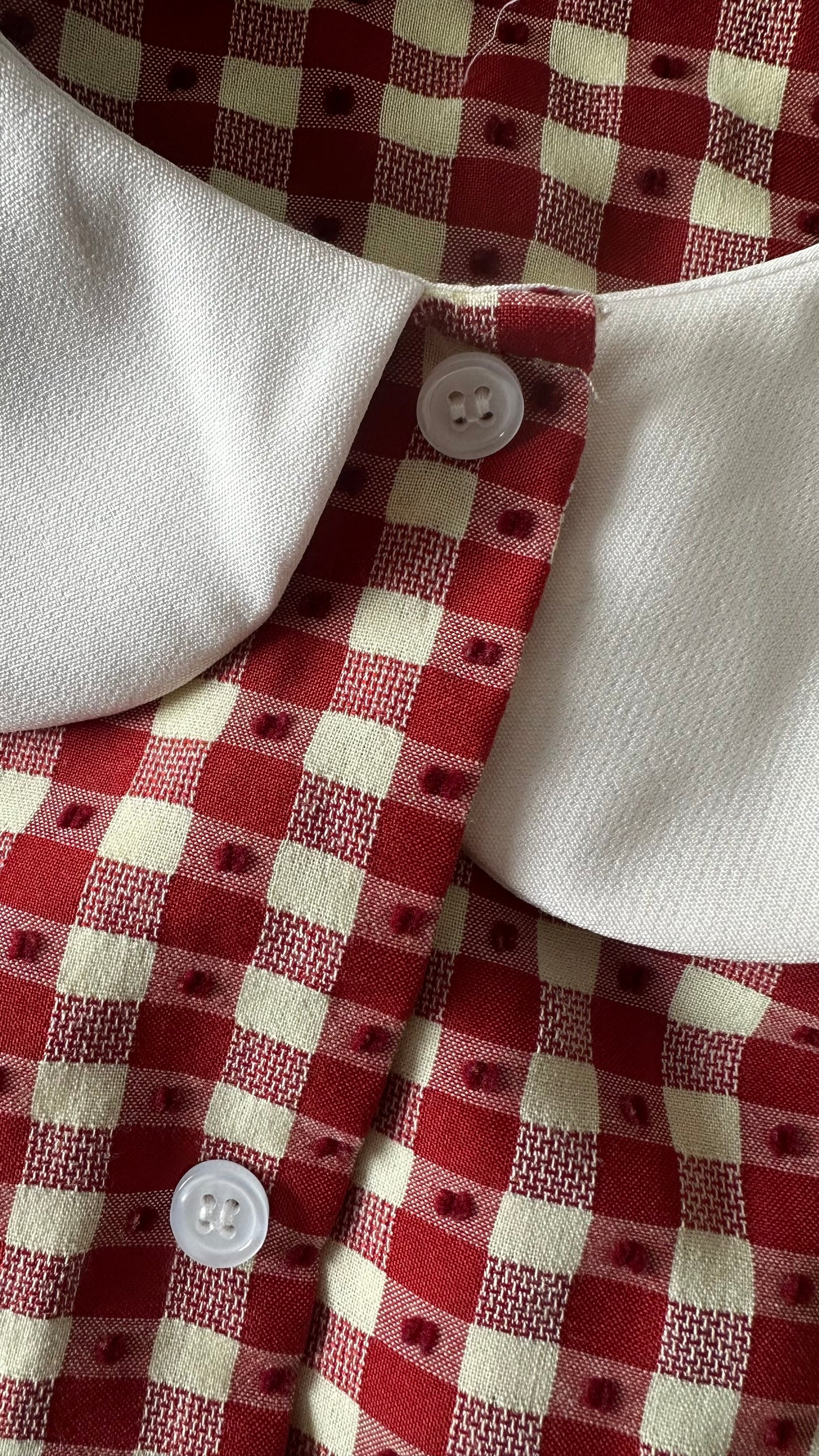 Sister Jane red cream gingham check button up shirt dress petite mini medium UK 12