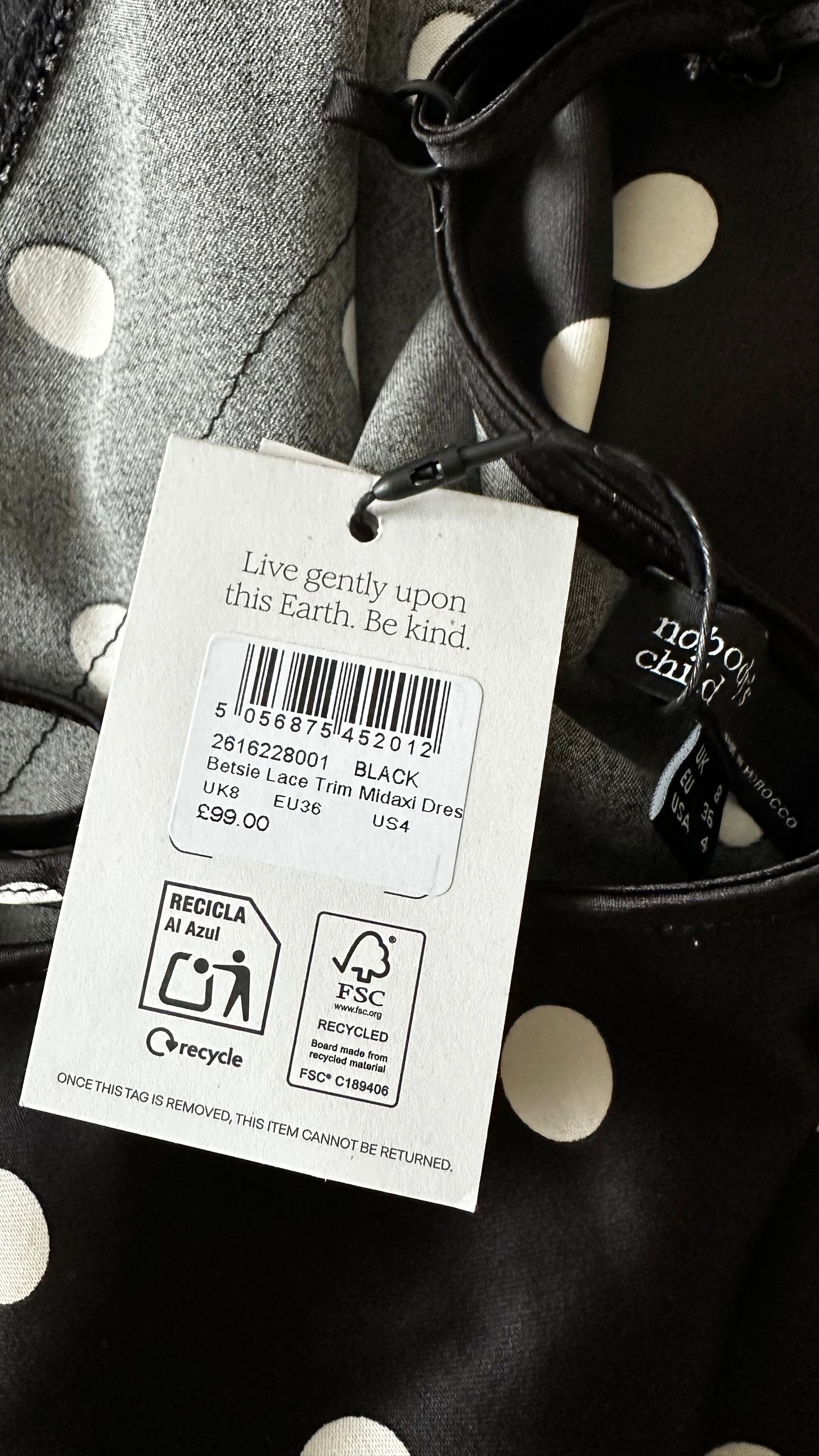 Nobody’s Child black cream polka dot midi dress small UK 8 new bnwt