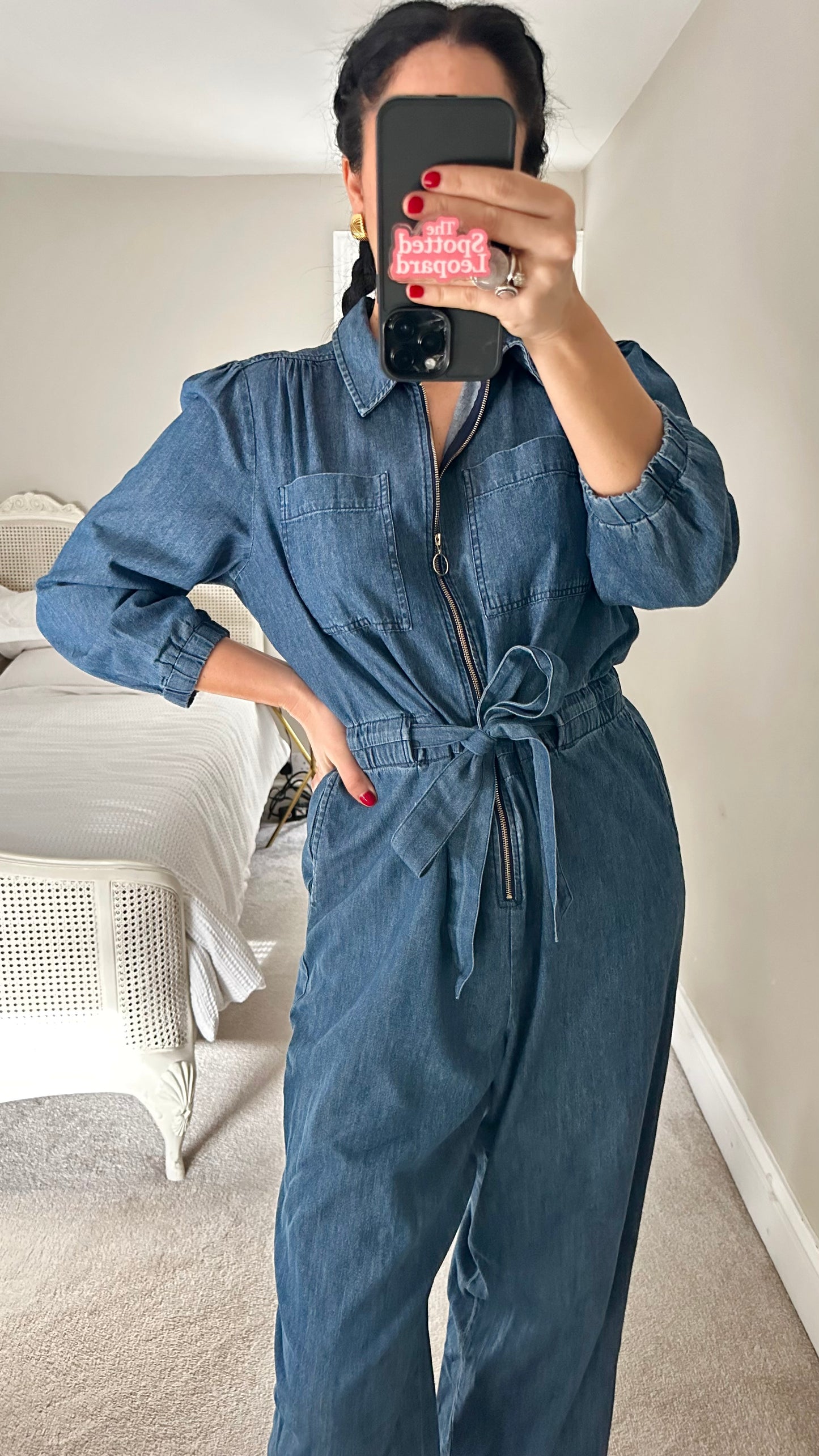 Oliver Bonas navy blue denim jeans jumpsuit playsuit boilersuit medium UK 12-14 vgc