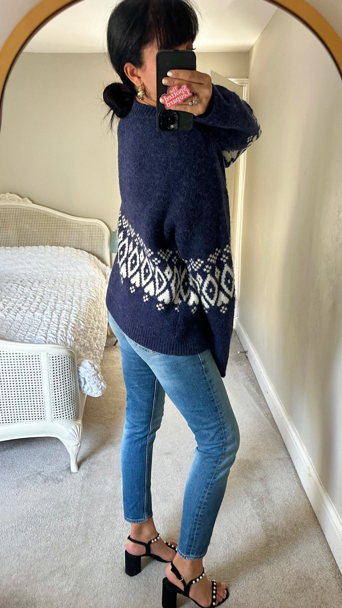 Kitri navy blue white knitted wool blend cardigan medium UK 12-14 oversized
