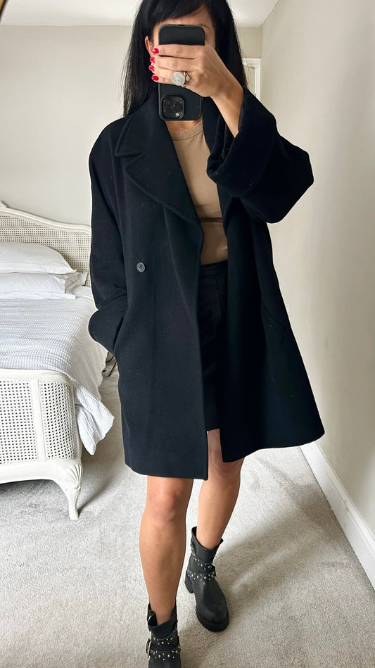 Windsmoor black cashmere blend swing coat extra large UK 14 vgc