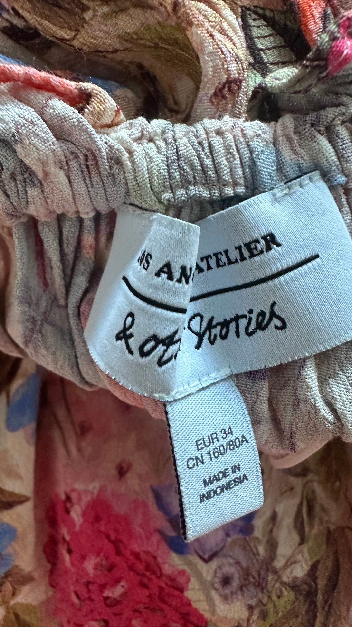 & other stories pink blue beige floral side split midi long dress extra small UK 6 vgc