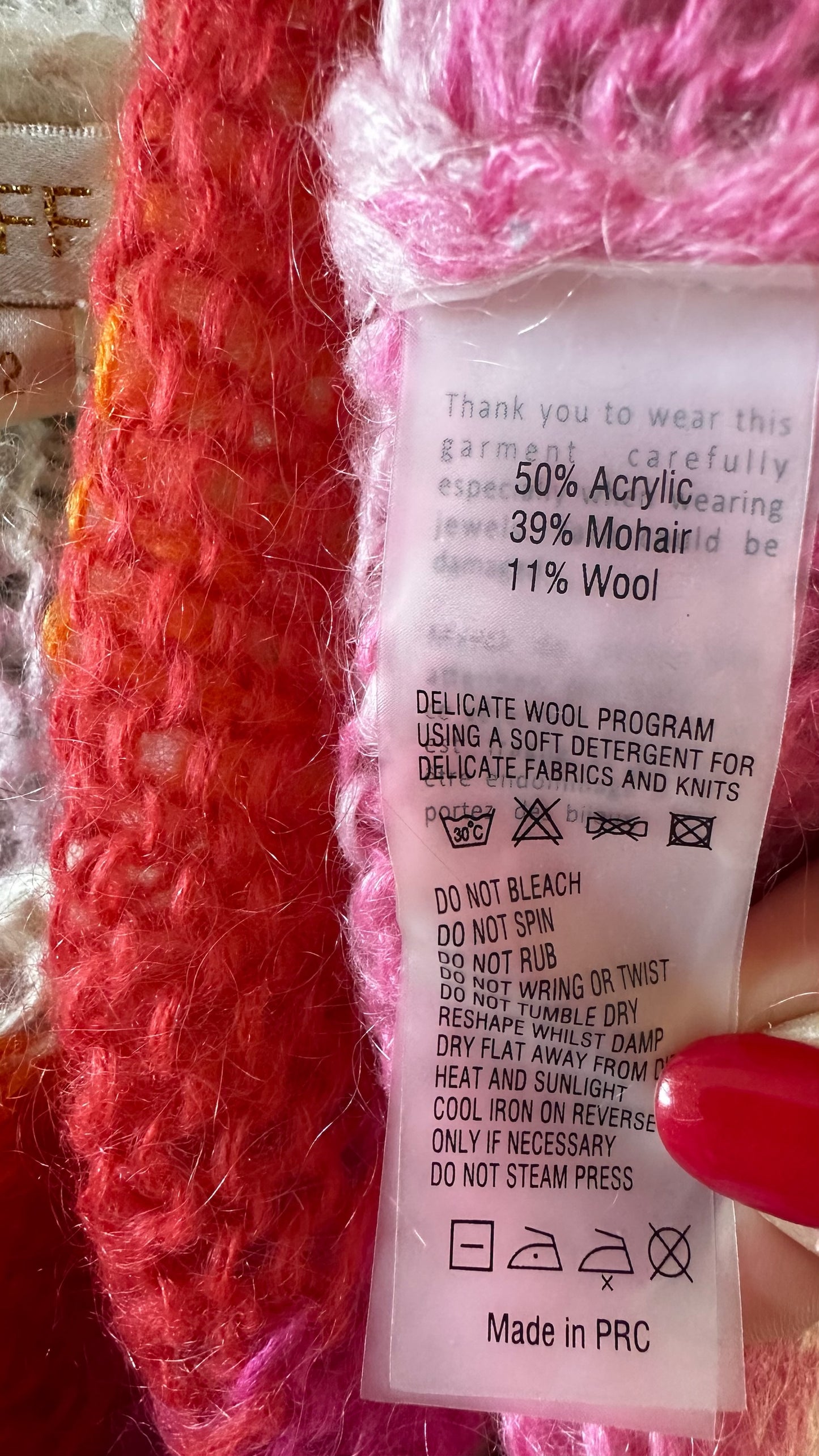 Jeff pink orange cream mohair wool blend designer knitted jumper UK 10 vgc XMS25