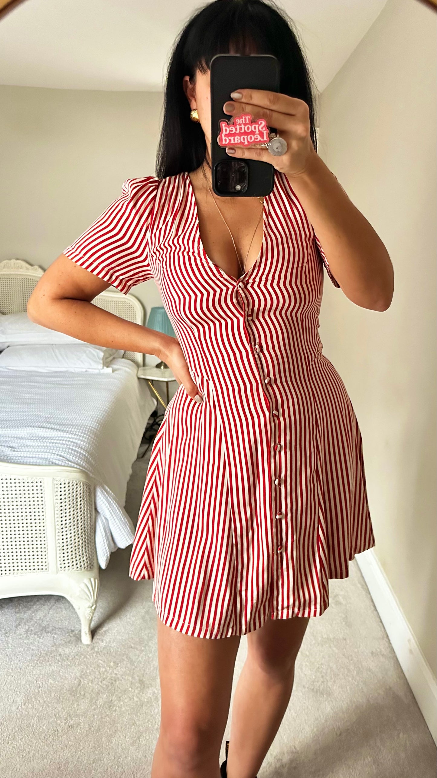 Nobody’s Child red cream candy stripe mini button up dress small medium UK 8 12 new bnwt