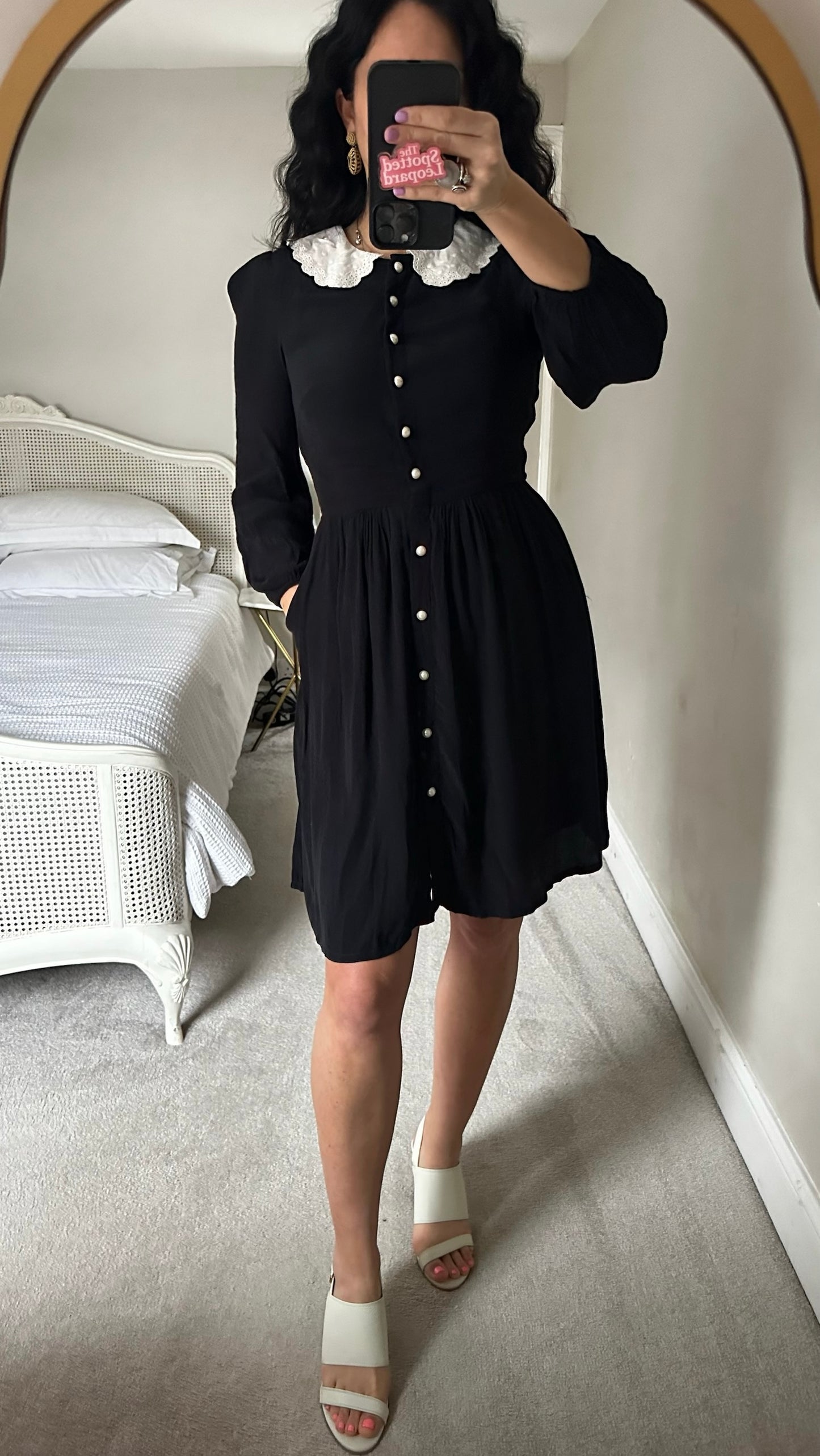 Joanie black white collared dress small UK 8 vgc