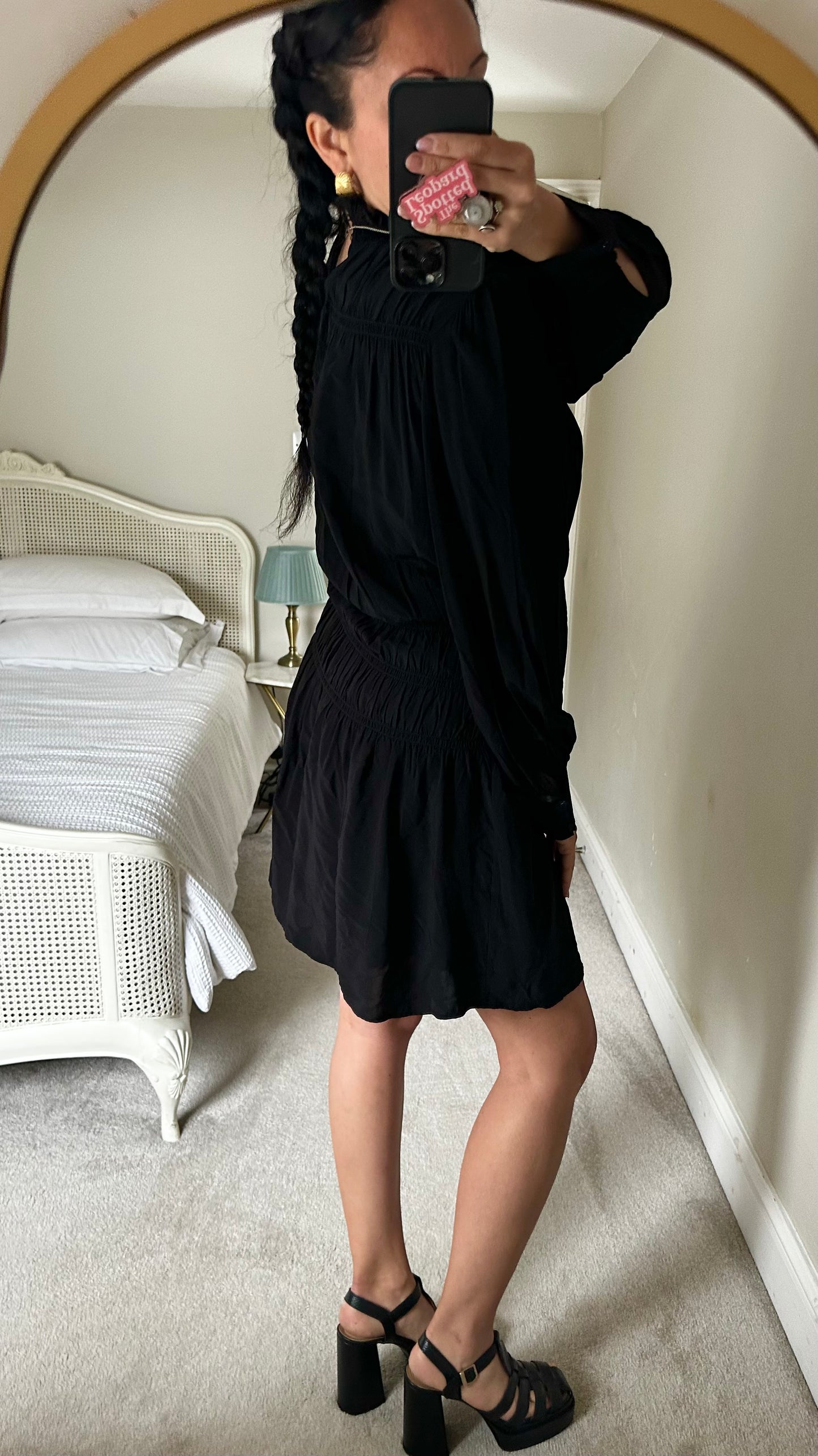 & other stories black shirred mini dress small UK 8-10 vgc
