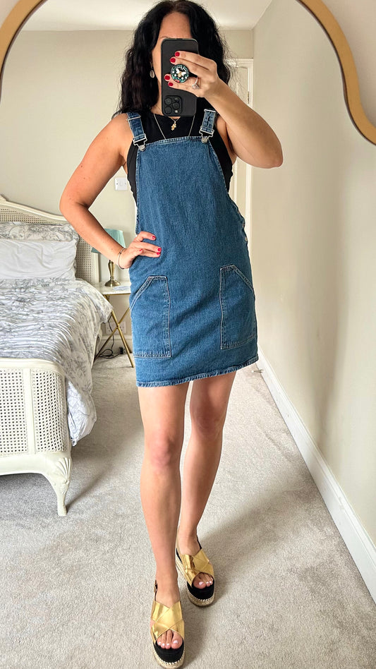 & other stories denim navy blue dungaree casual dress small UK 8 vgc